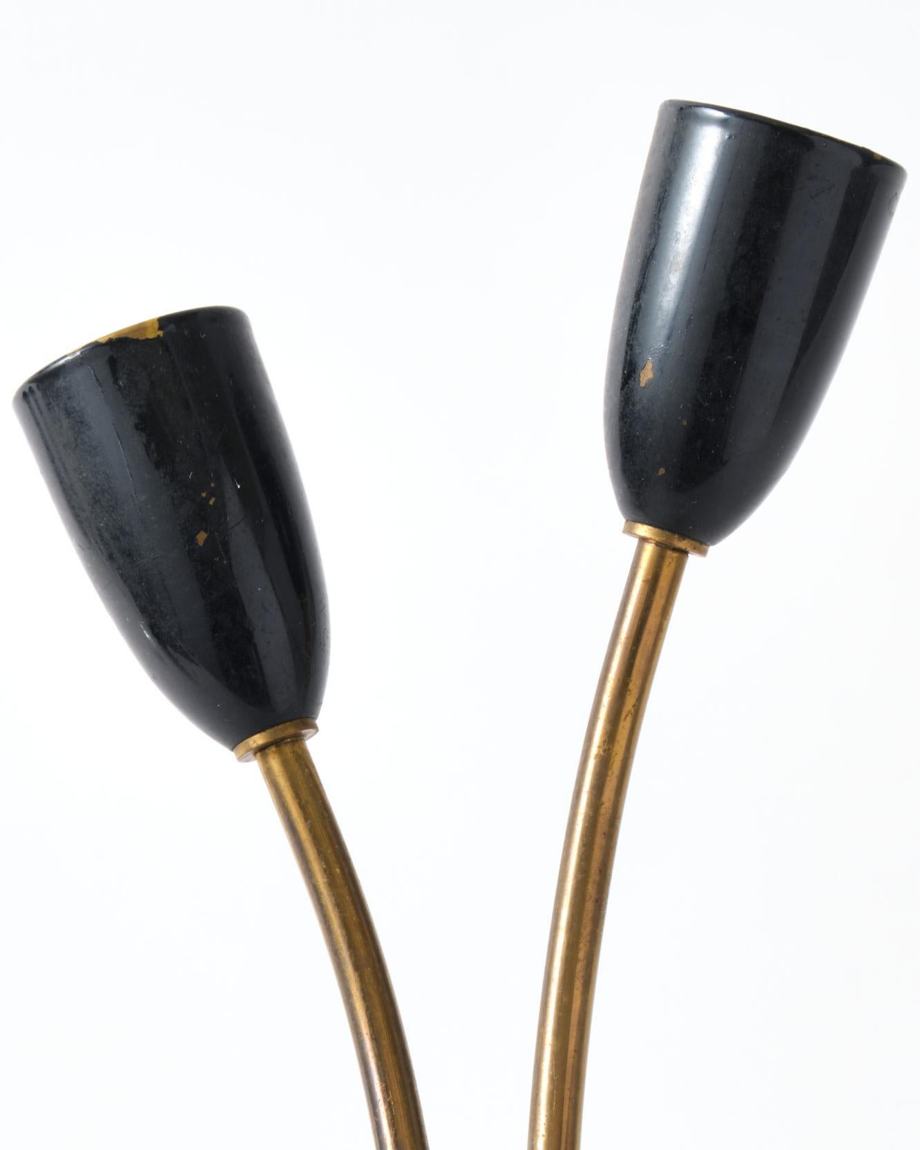 Pair of Sconces, Brass with Black Metal Details, Bed Side Lamps, Italy, C 1950 For Sale 4