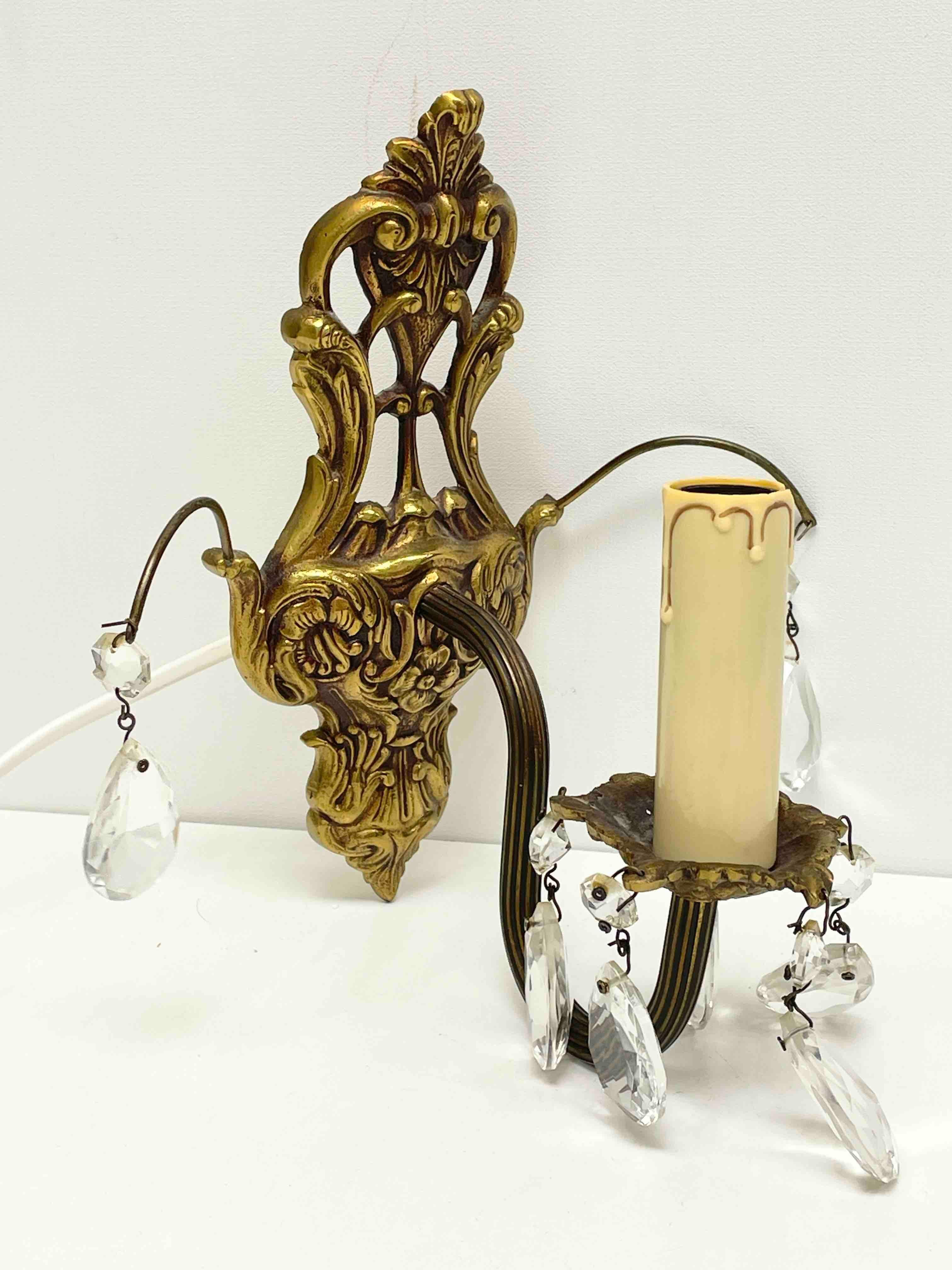 Pair of Sconces Bronze and Crystal Glass, Sweden, 1950s For Sale 5