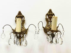 Pair of Sconces Bronze and Crystal Glass, Sweden, 1950s