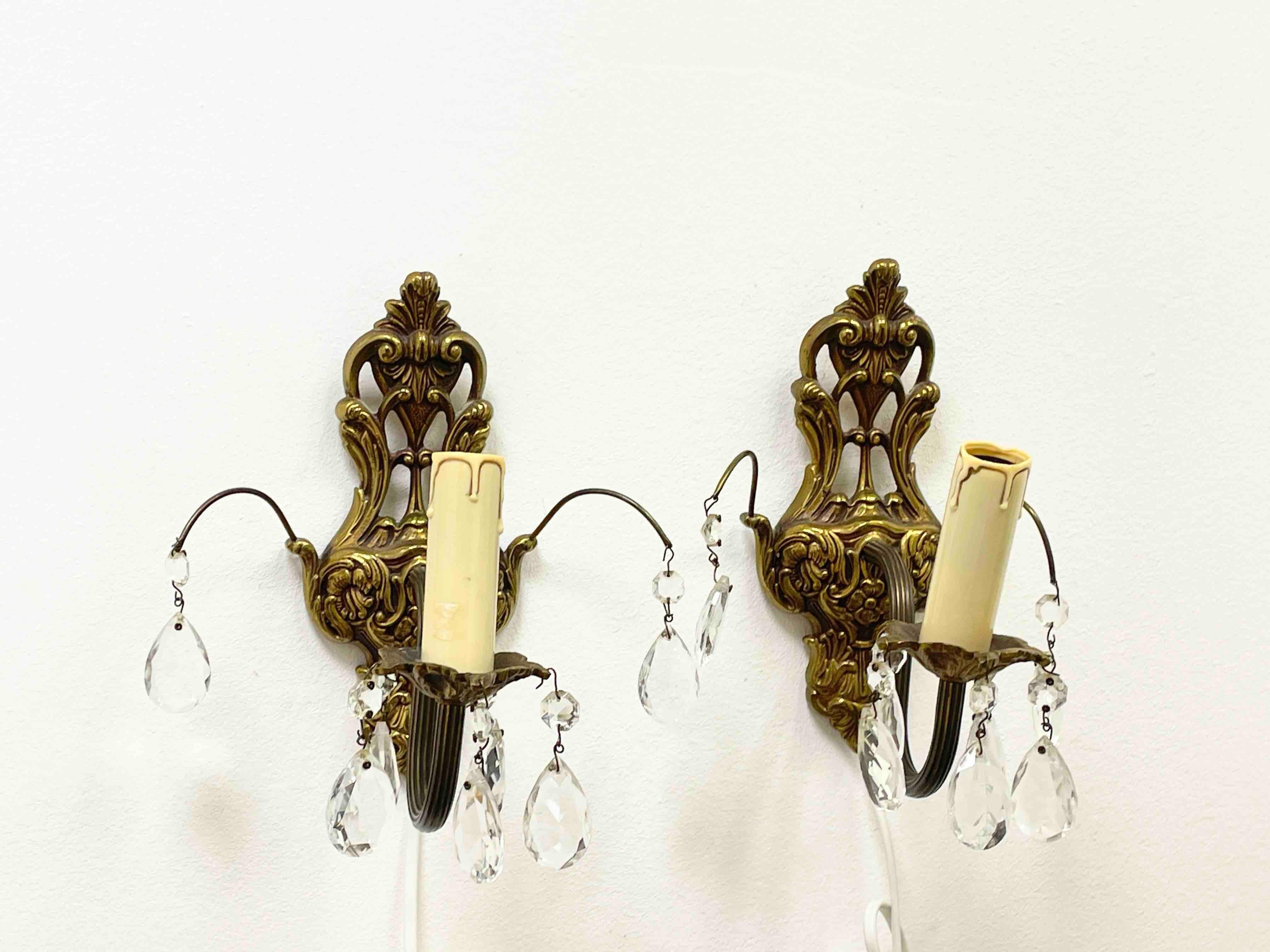 Pair of Sconces Bronze and Crystal Glass, Sweden, 1950s In Good Condition For Sale In Nuernberg, DE