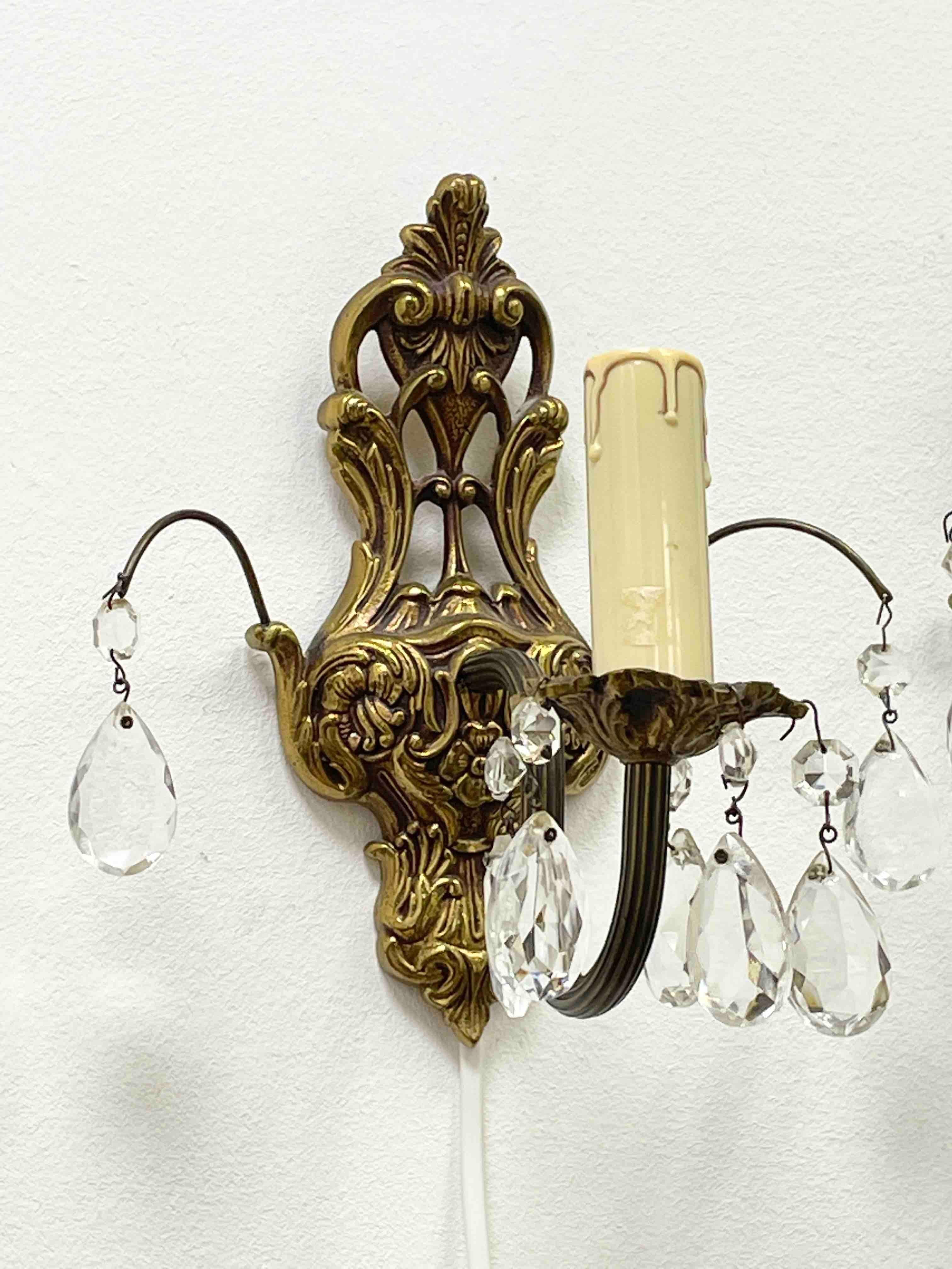 Pair of Sconces Bronze and Crystal Glass, Sweden, 1950s For Sale 1