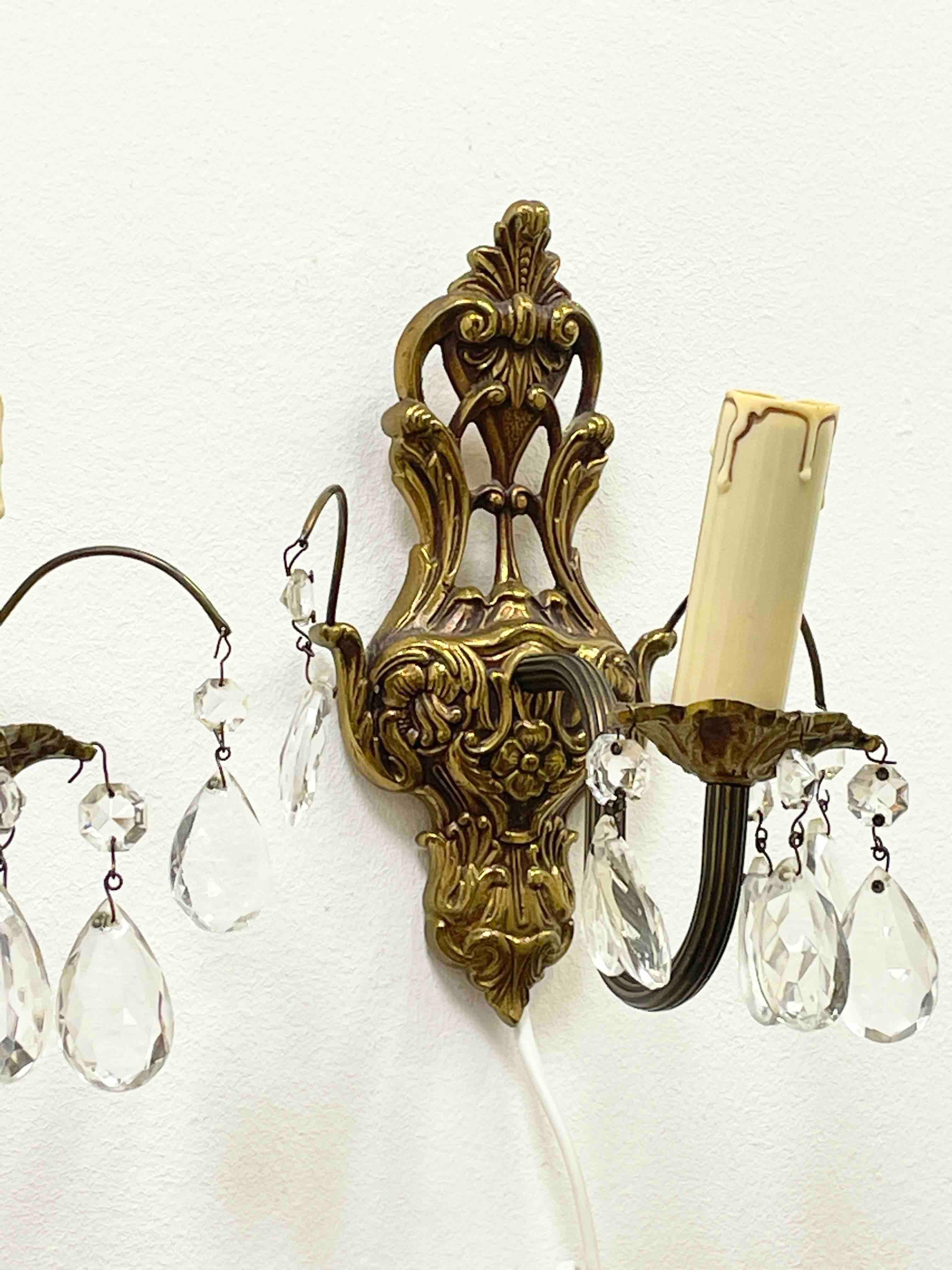 Pair of Sconces Bronze and Crystal Glass, Sweden, 1950s For Sale 2