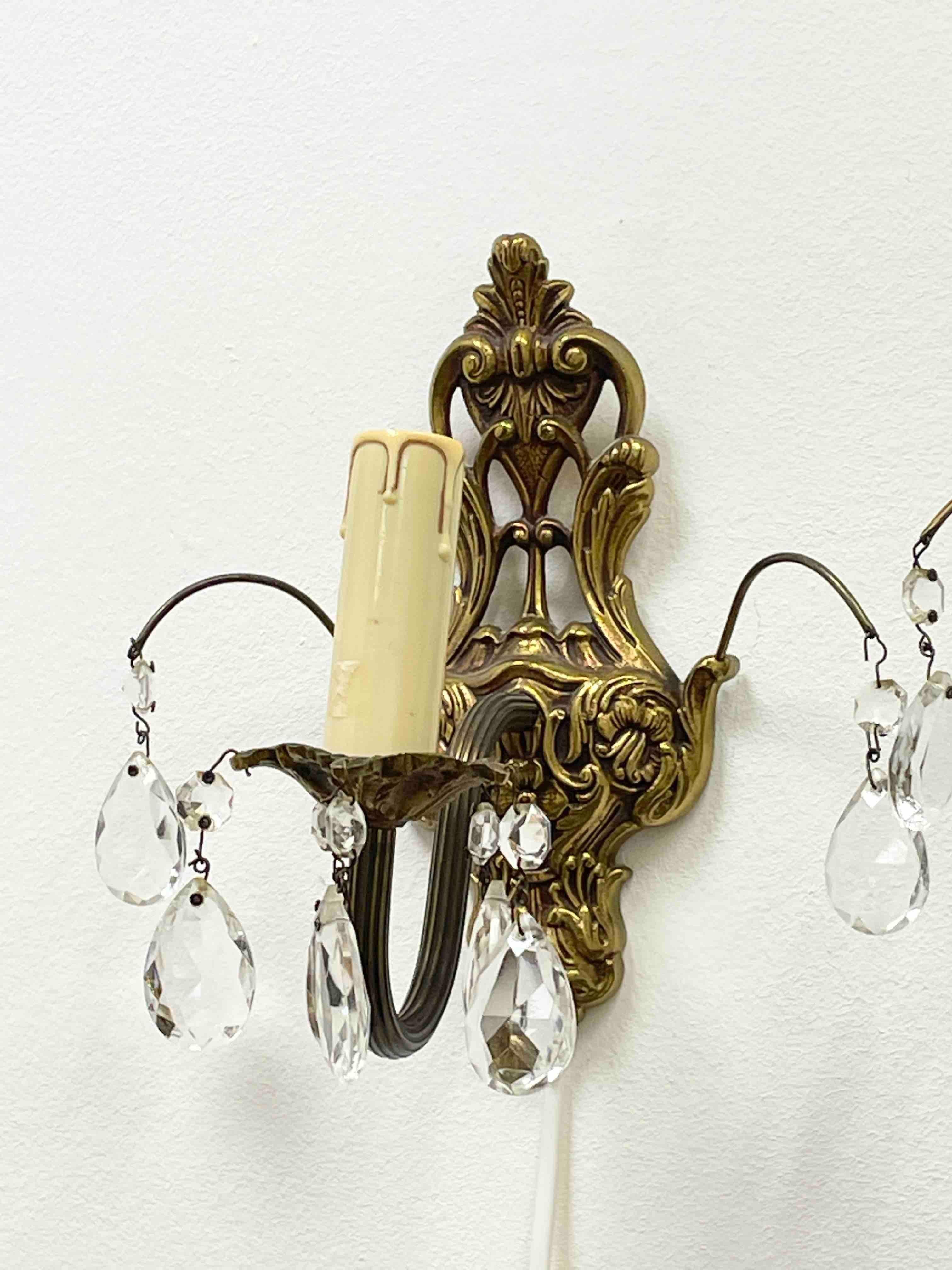 Pair of Sconces Bronze and Crystal Glass, Sweden, 1950s For Sale 3