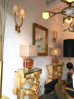 Pair of Sconces Bronze Gold Leaf by Maison Gau, France, 1980s