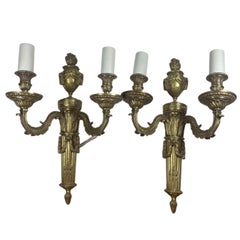 Pair of Sconces Bronze Louis XVI wall lights with two lights