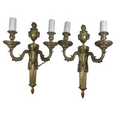 Paar Wandleuchten Louis XVI aus Bronze mit zwei Lights