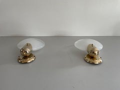 Coppia di applique di Boulanger in vetro soffiato a mano e ottone, anni '60, Belgio