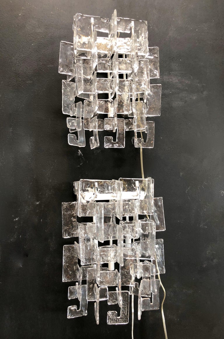Mid-Century Modern Pair of Sconces by Carlo Nason for Mazzega Murano, Italy, 1970s For Sale