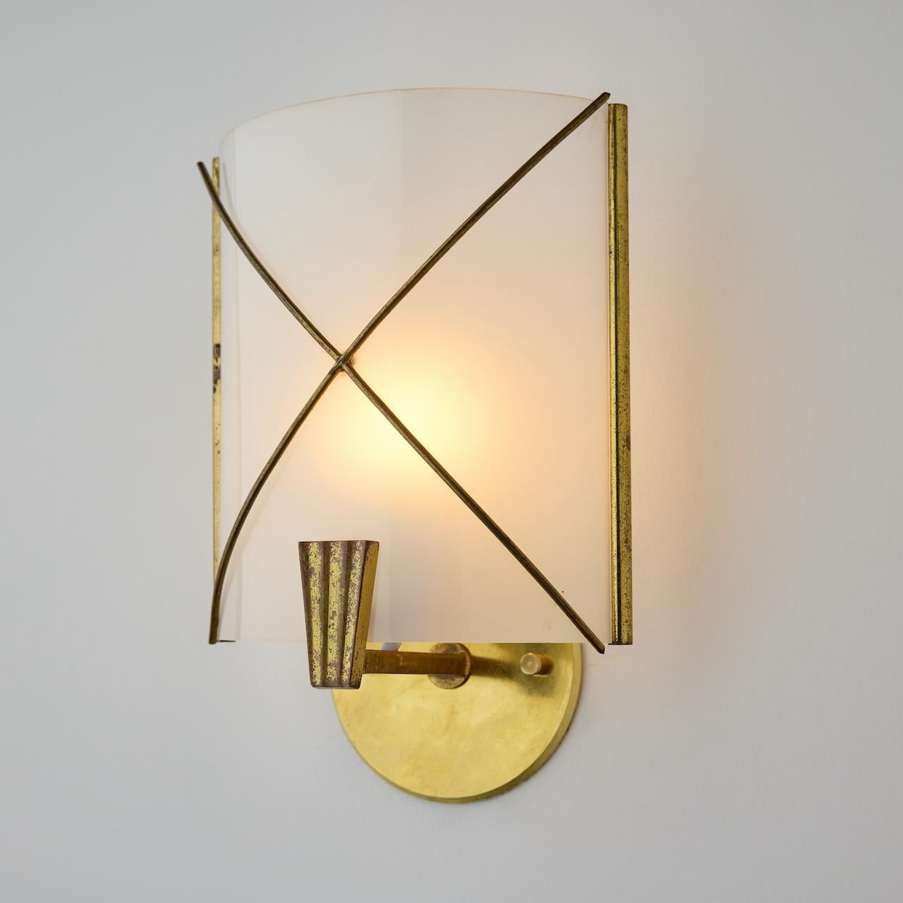 Brass Pair of Sconces by Maison Lunel For Sale