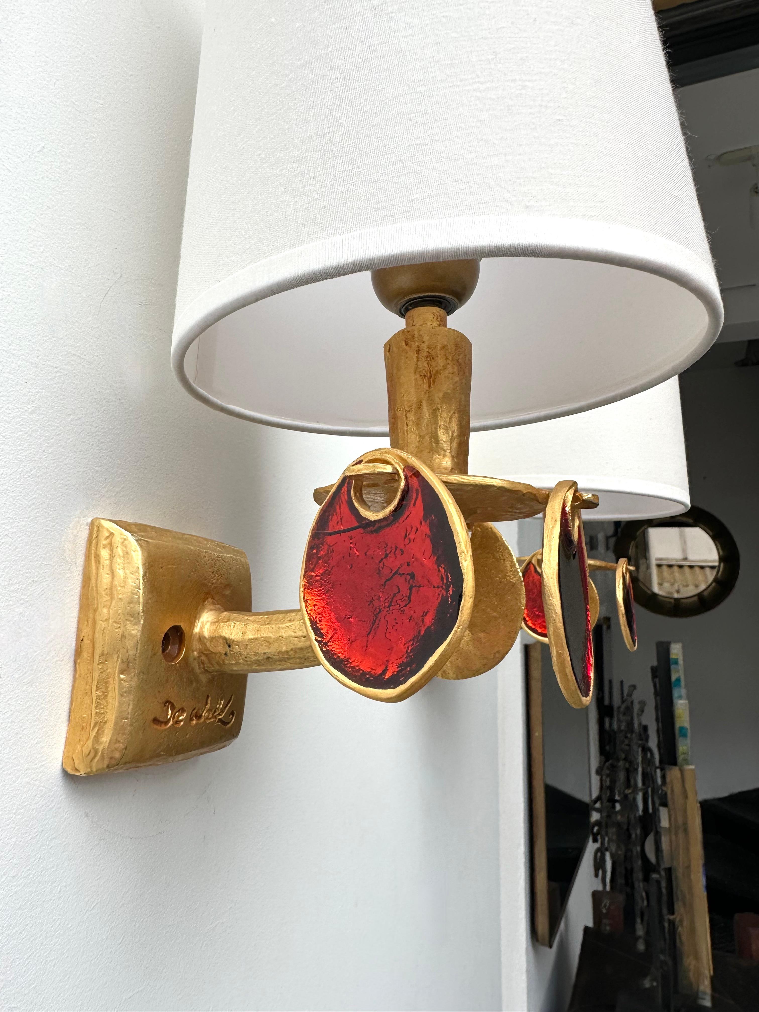 Mid-Century Modern Pair of Sconces by Nicolas Dewael for Fondica, France, 1990s For Sale