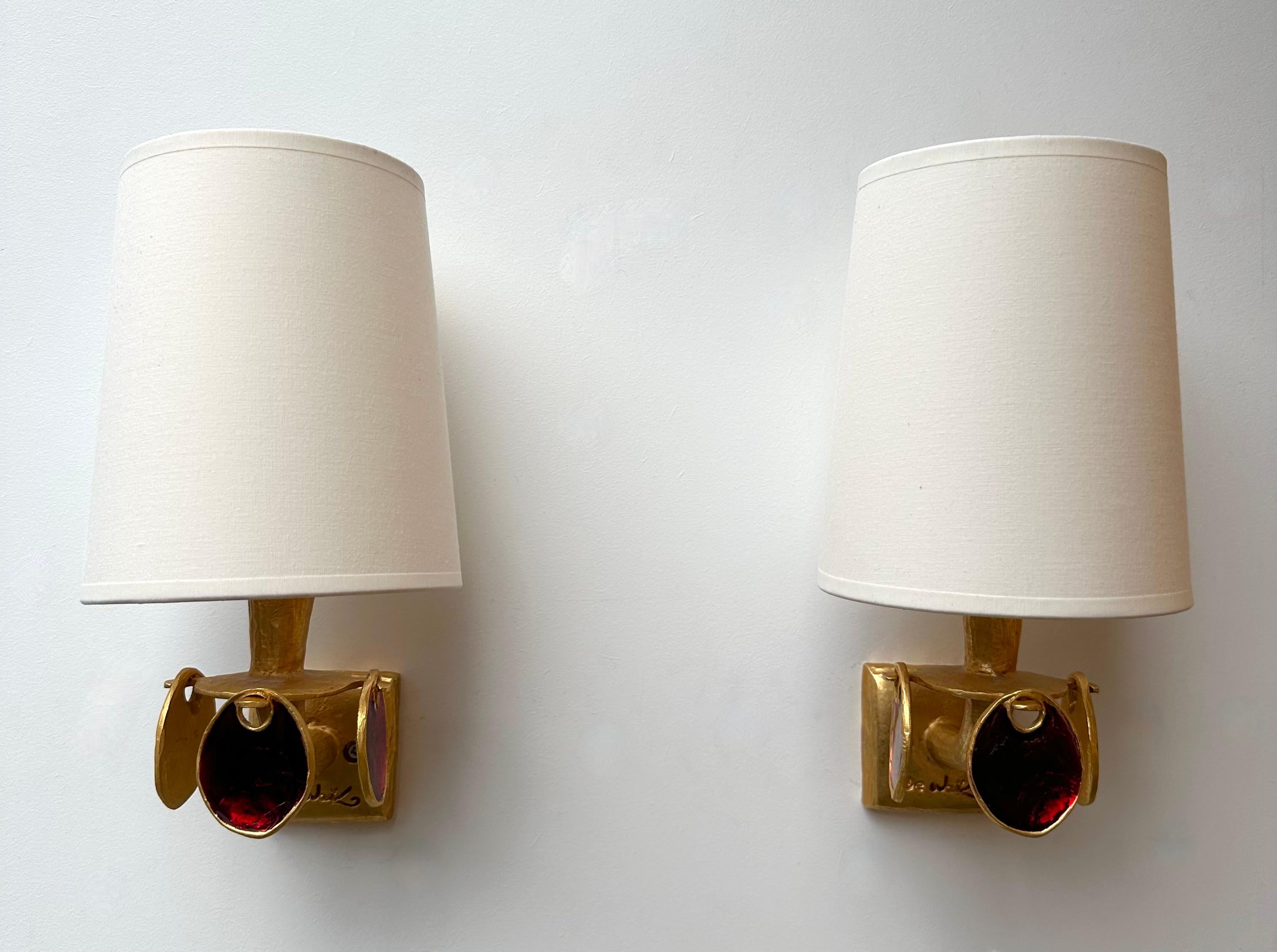 Gilt Pair of Sconces by Nicolas Dewael for Fondica, France, 1990s For Sale