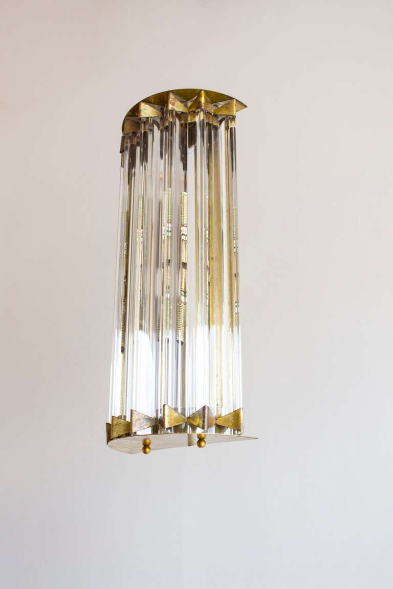 Art Deco Pair of Sconces Clear Color in Brass Frame Shaped as a Star, 1980s, Italy