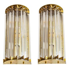 Pair of Sconces Clear Color in Brass Frame Shaped as a Star, 1980s, Italy