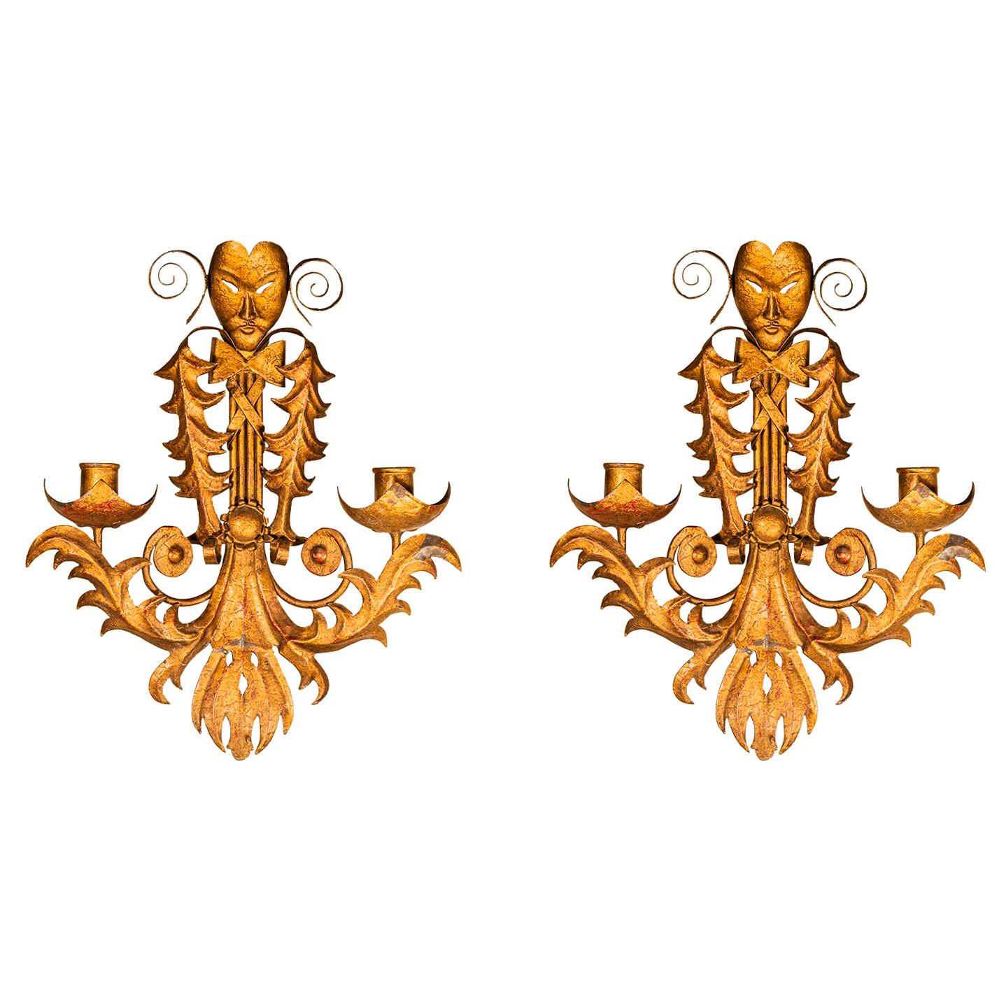 Pair of Sconces "Commedia dell'arte", France, circa 1960 For Sale