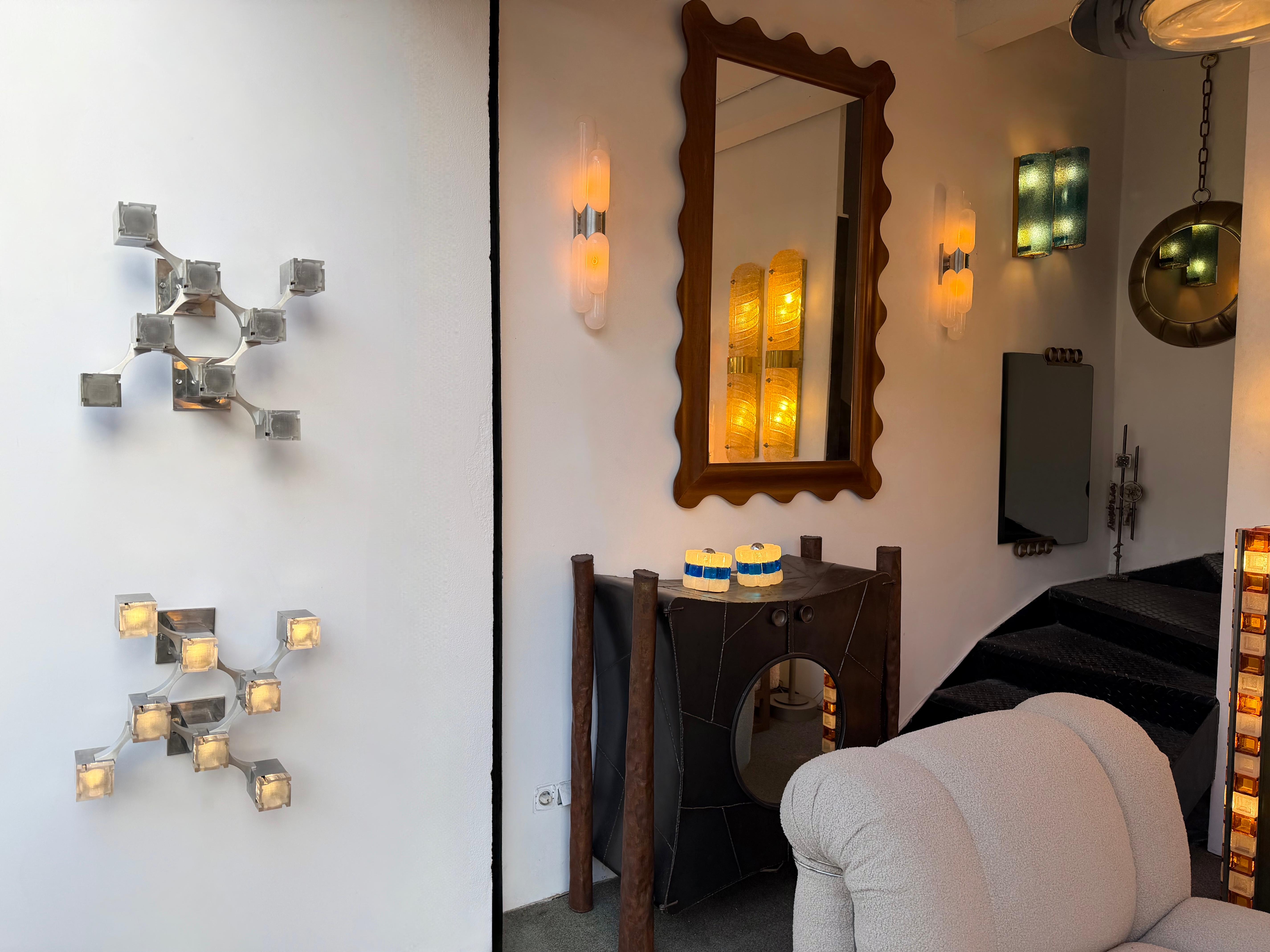 Coppia di applique cubiche in metallo, cromo e lucite di Sciolari, Italia, anni '70 in vendita 8