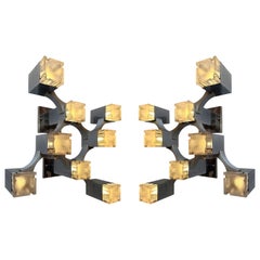 Pair of Sconces Cubic Metal Chrome and Lucite by Sciolari, Italy, 1970s
