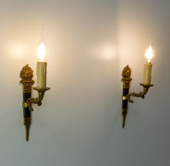 Pair of Sconces Empire Style Deep Green with Torch and Swan circa 1960 France