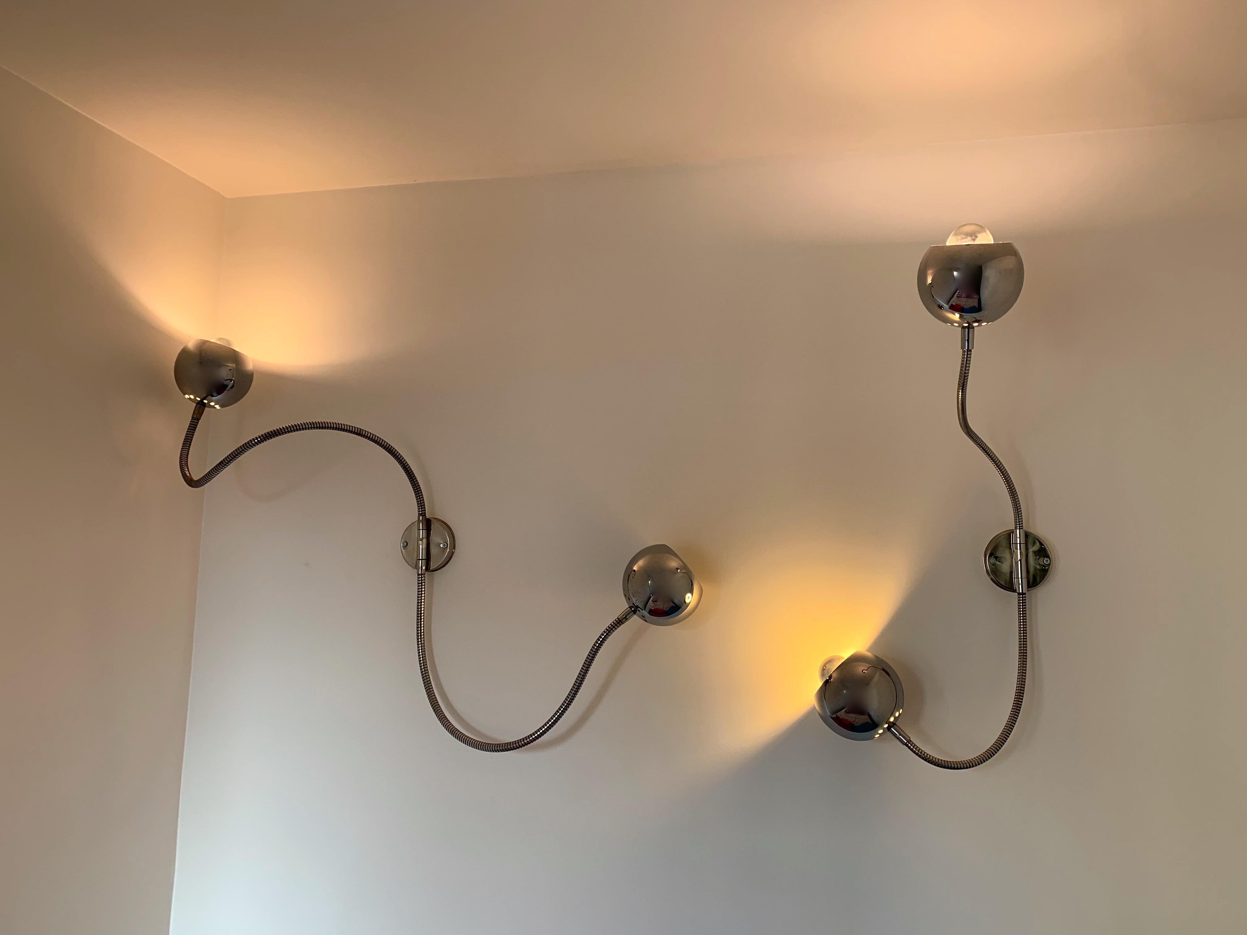 Pair of Sconces Eyes Ball Metal Chrome by Reggiani, Italy, 1970s For Sale 1