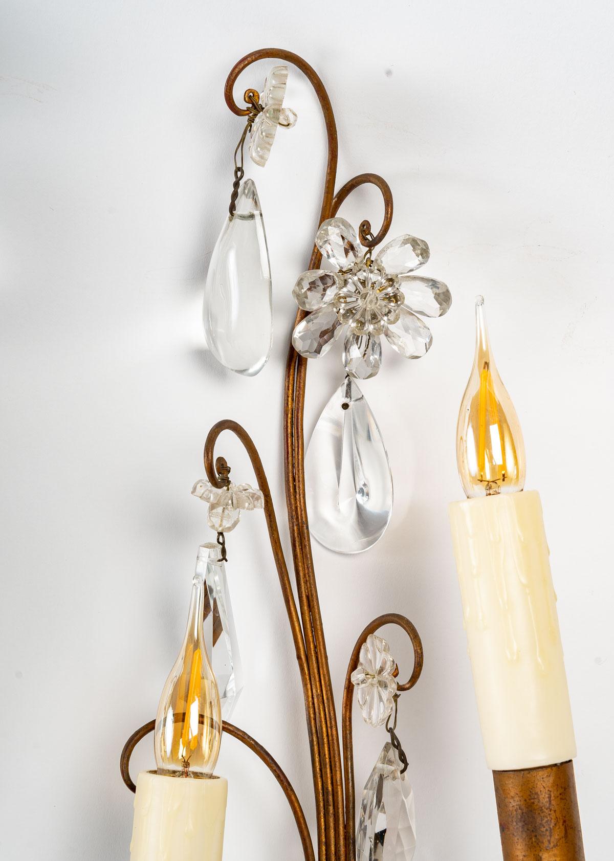 French Pair of sconces from the Baguès house, mid 20th century For Sale