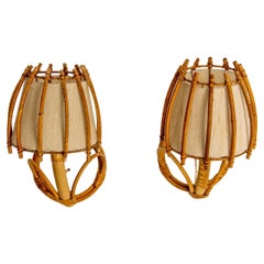 Pair of Rattan Sconces From Louis Sognot circa 1960