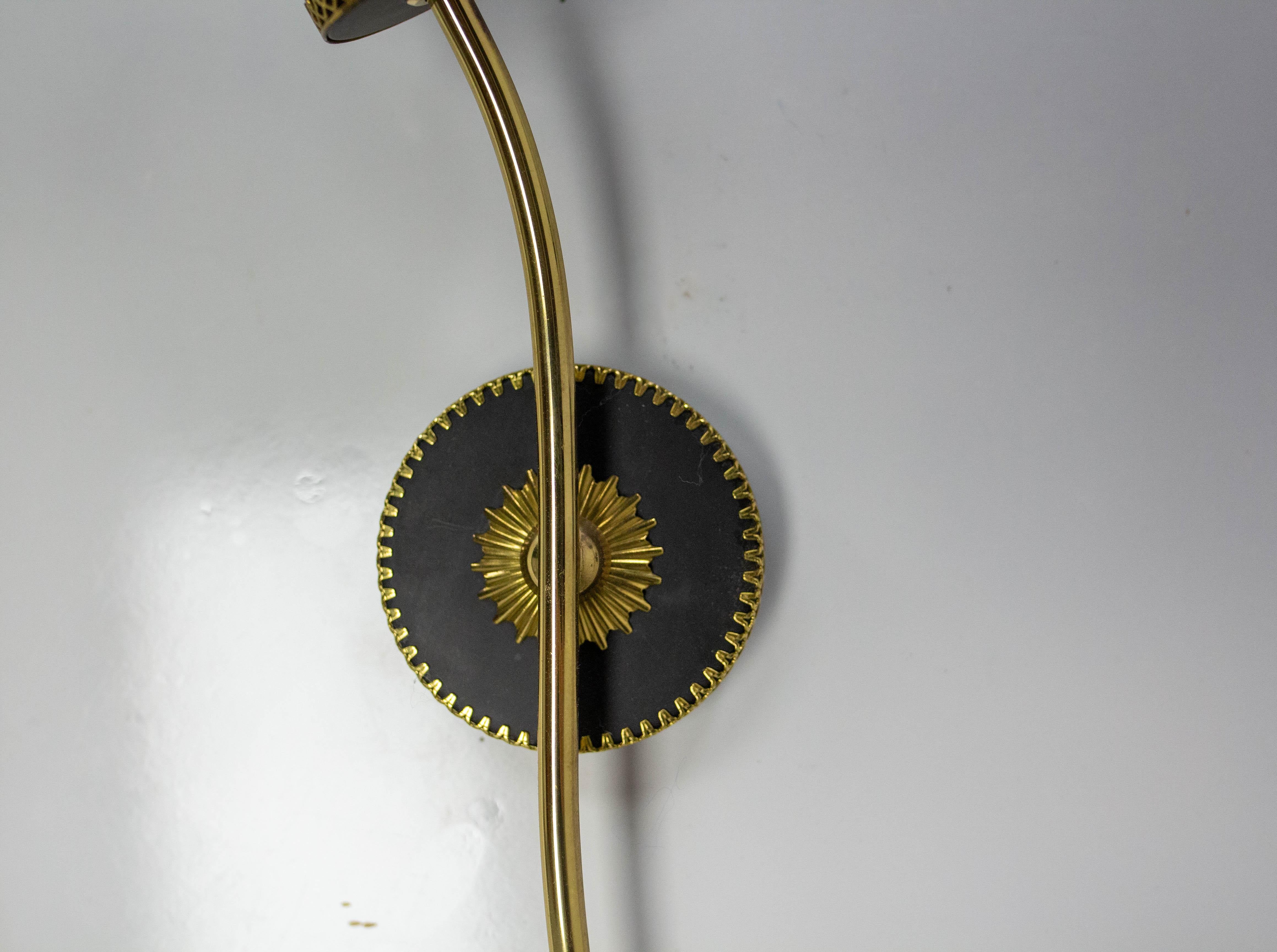 Pair of Sconces Frozen Glass Black & Golden Chrome circa 1960 Arlus Style France For Sale 2