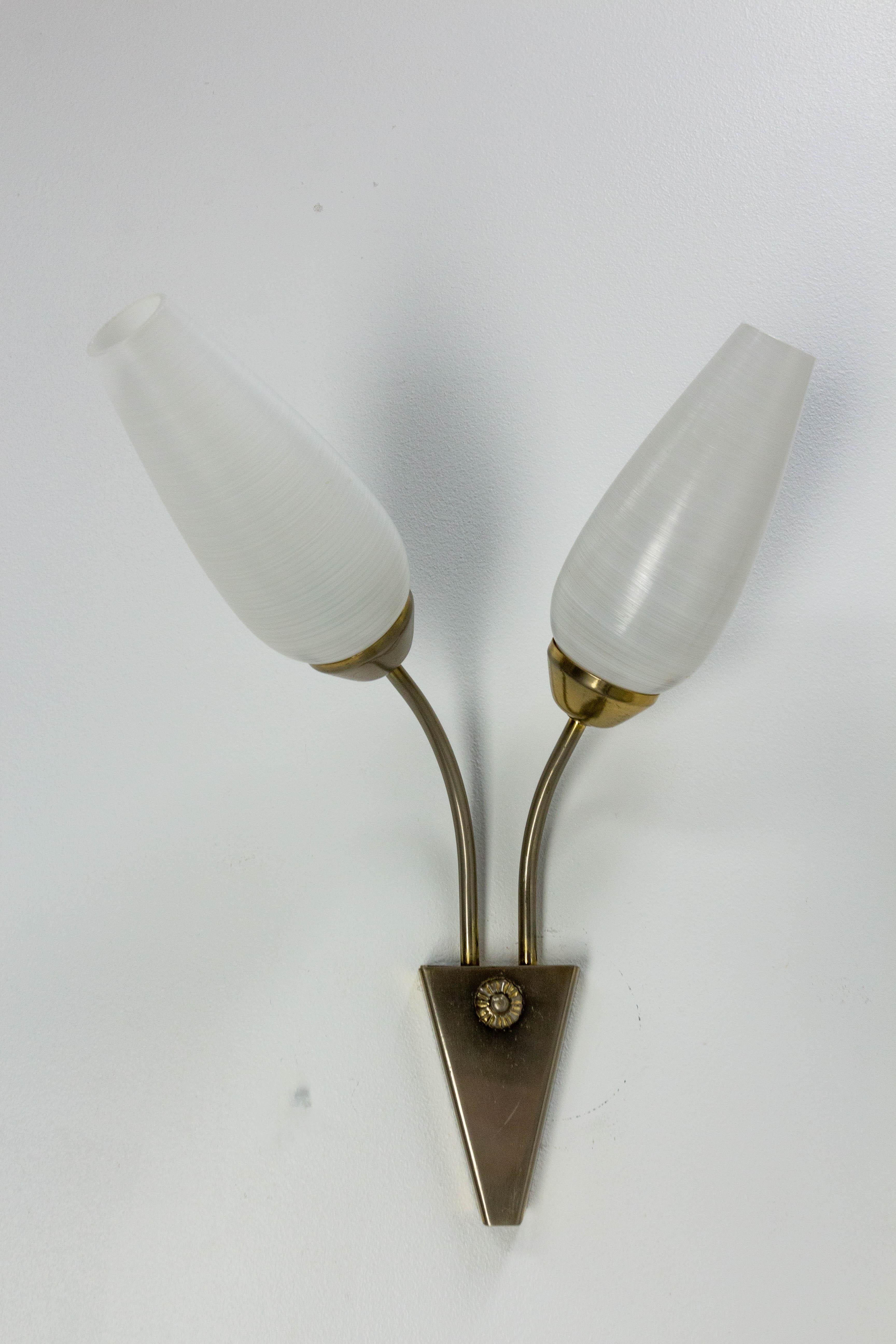 French Pair of Sconces Frozen Glass & Chrome, circa 1960, France For Sale