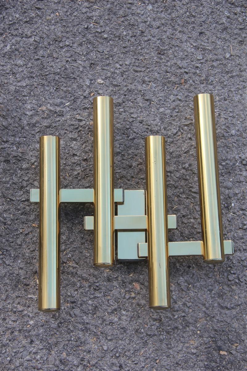 Mid-Century Modern Pair of Sconces Geometric Gold Brass Italian Design 1970s Modernist Shape