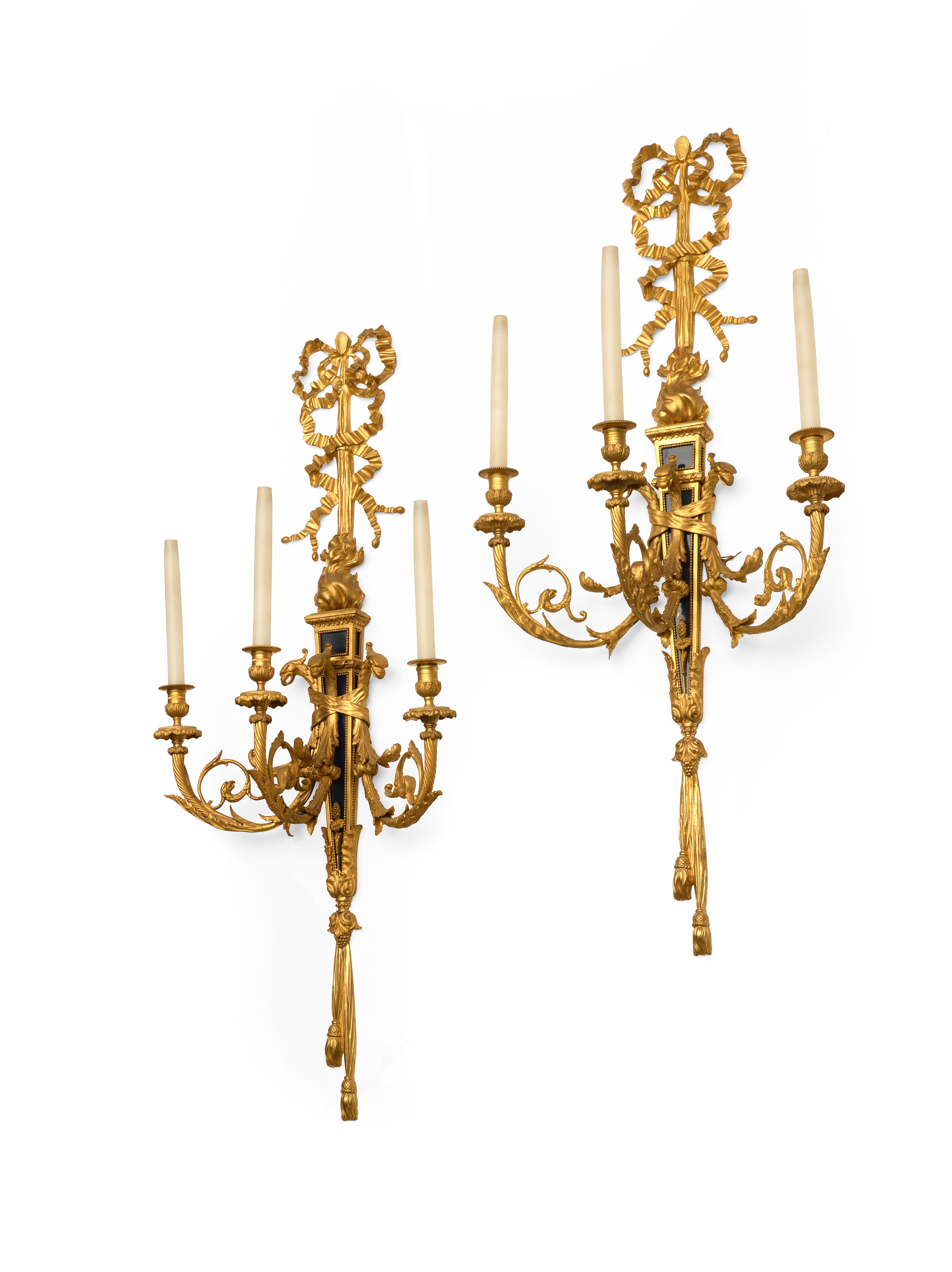 French Pair of Sconces Gilt Bronze 3 Lights For Sale