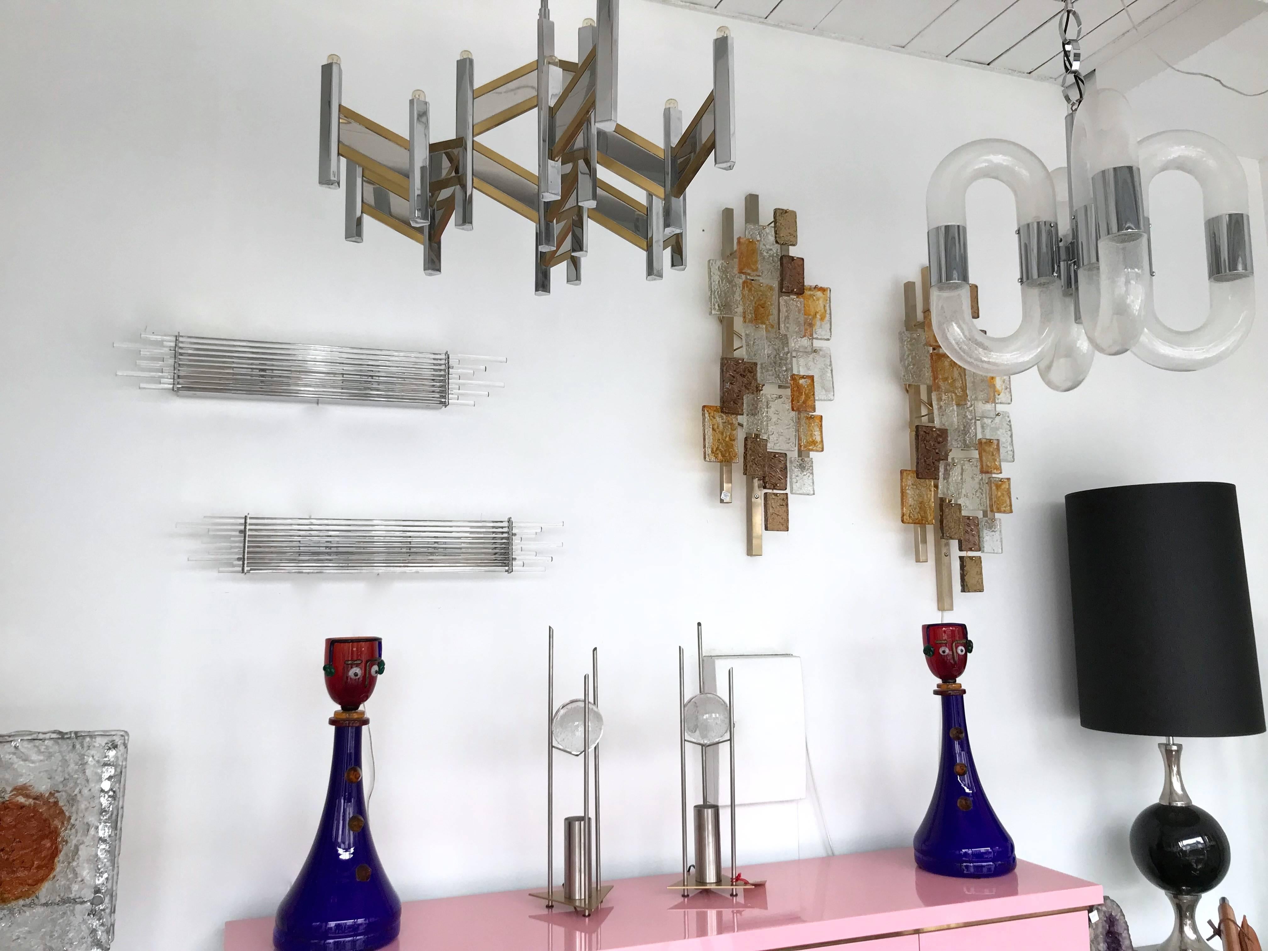 Pair of Sconces Glass Rods and Chrome by Vistosi Murano, Italy, 1990s In Excellent Condition For Sale In SAINT-OUEN, FR