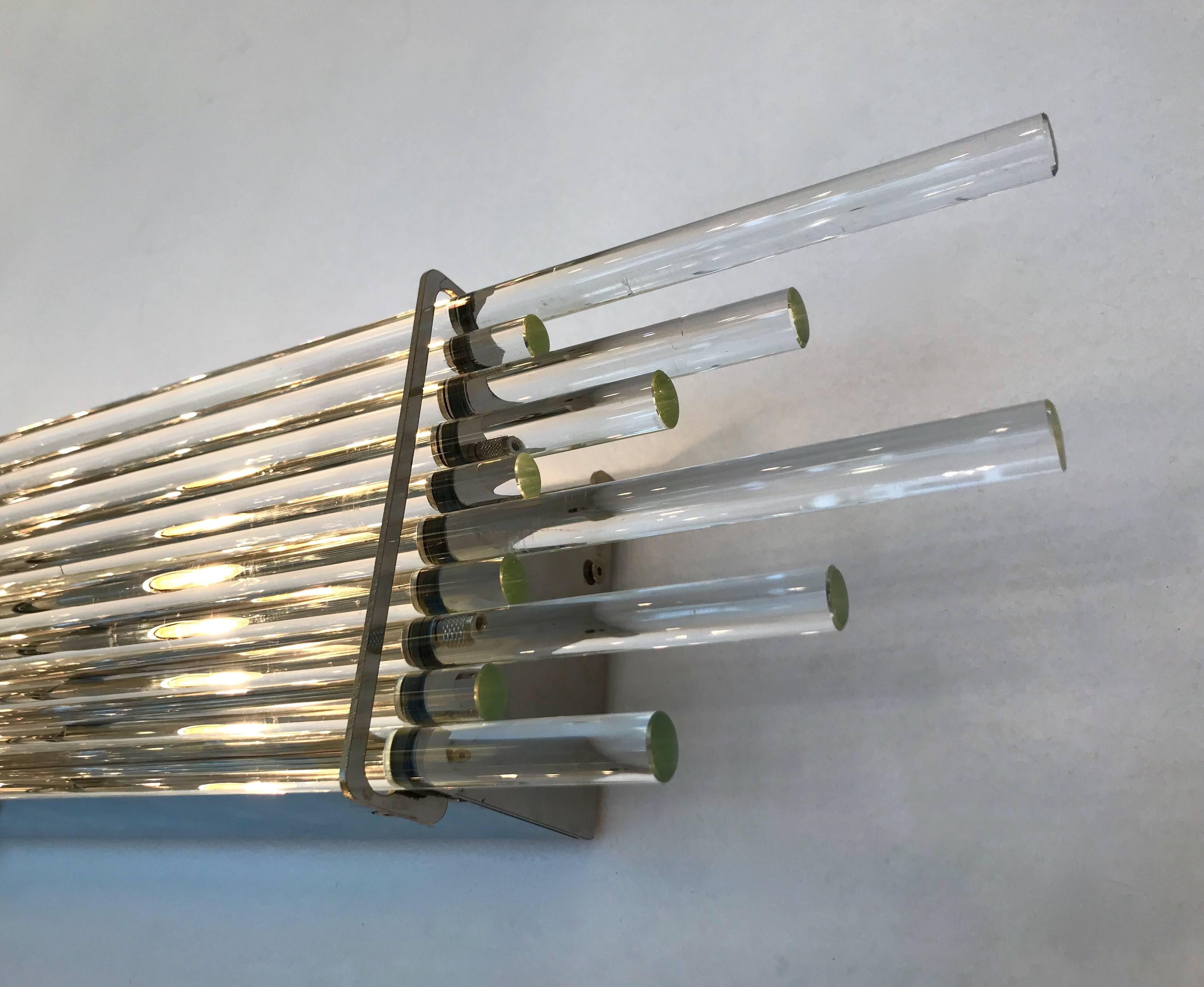 Pair of Sconces Glass Rods and Chrome by Vistosi Murano, Italy, 1990s For Sale 2