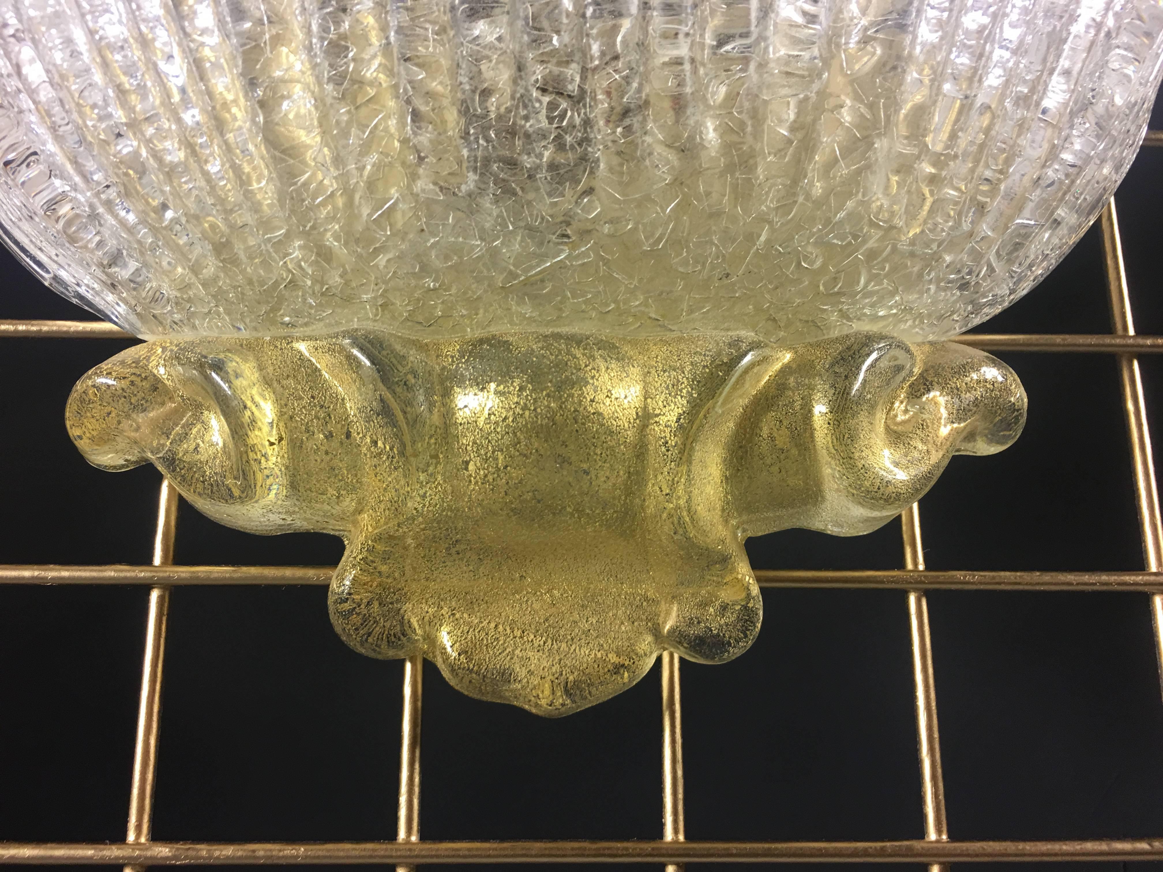 Italiano Coppia di lampade a incasso in oro stile Barovier & Toso, Murano, 1980 in vendita
