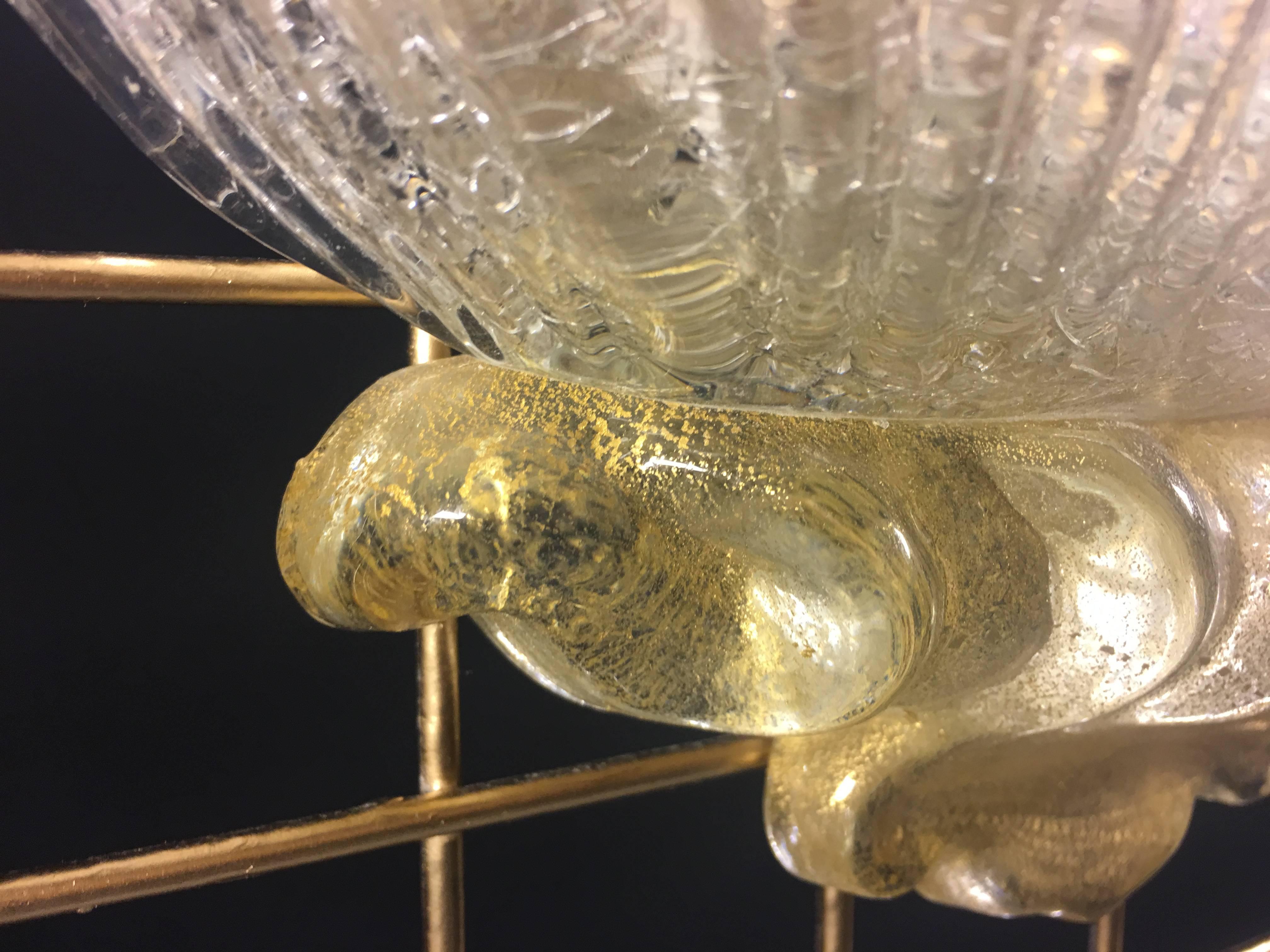 Coppia di lampade a incasso in oro stile Barovier & Toso, Murano, 1980 in vendita 1