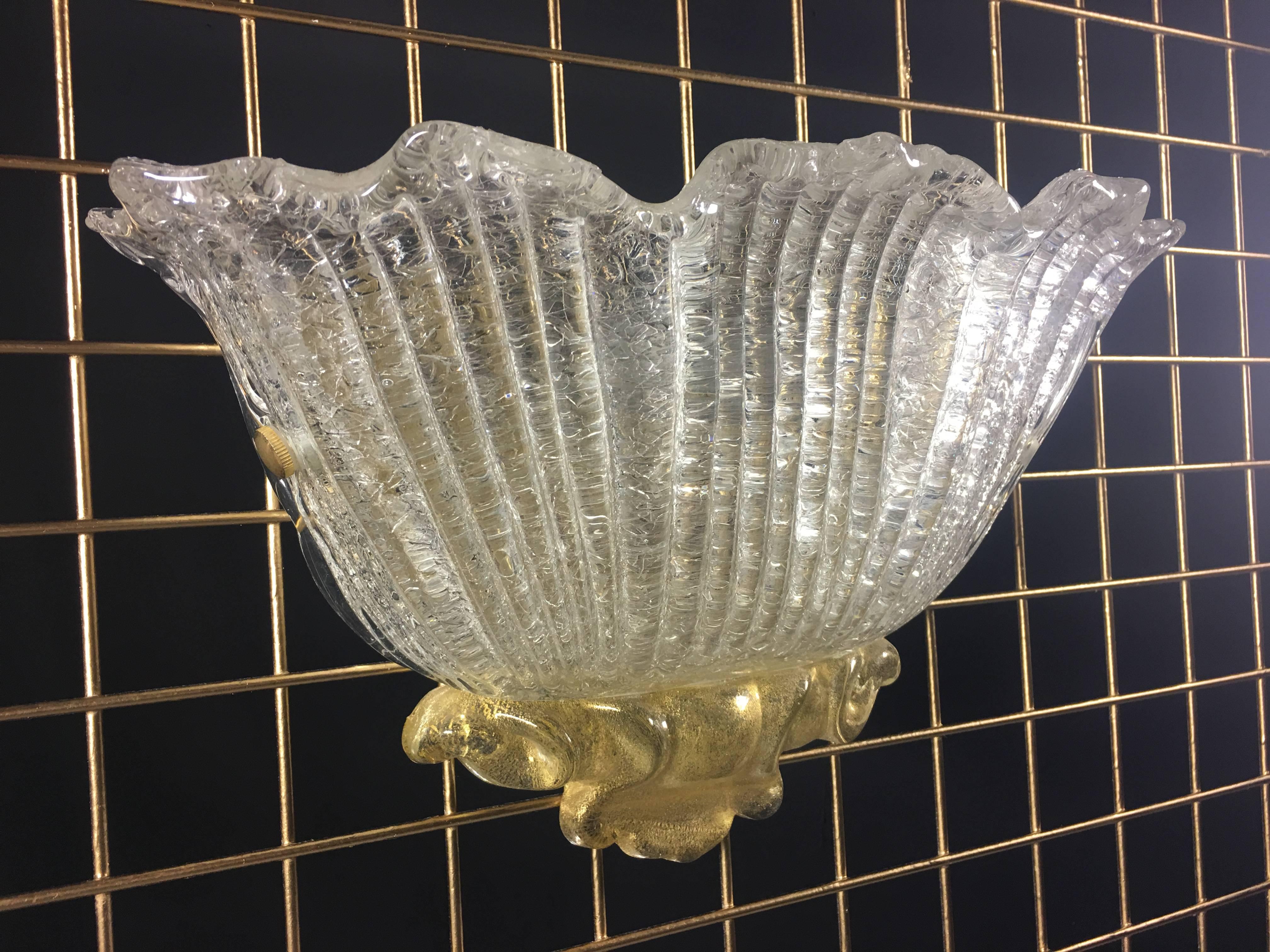 Coppia di lampade a incasso in oro stile Barovier & Toso, Murano, 1980 in vendita 2