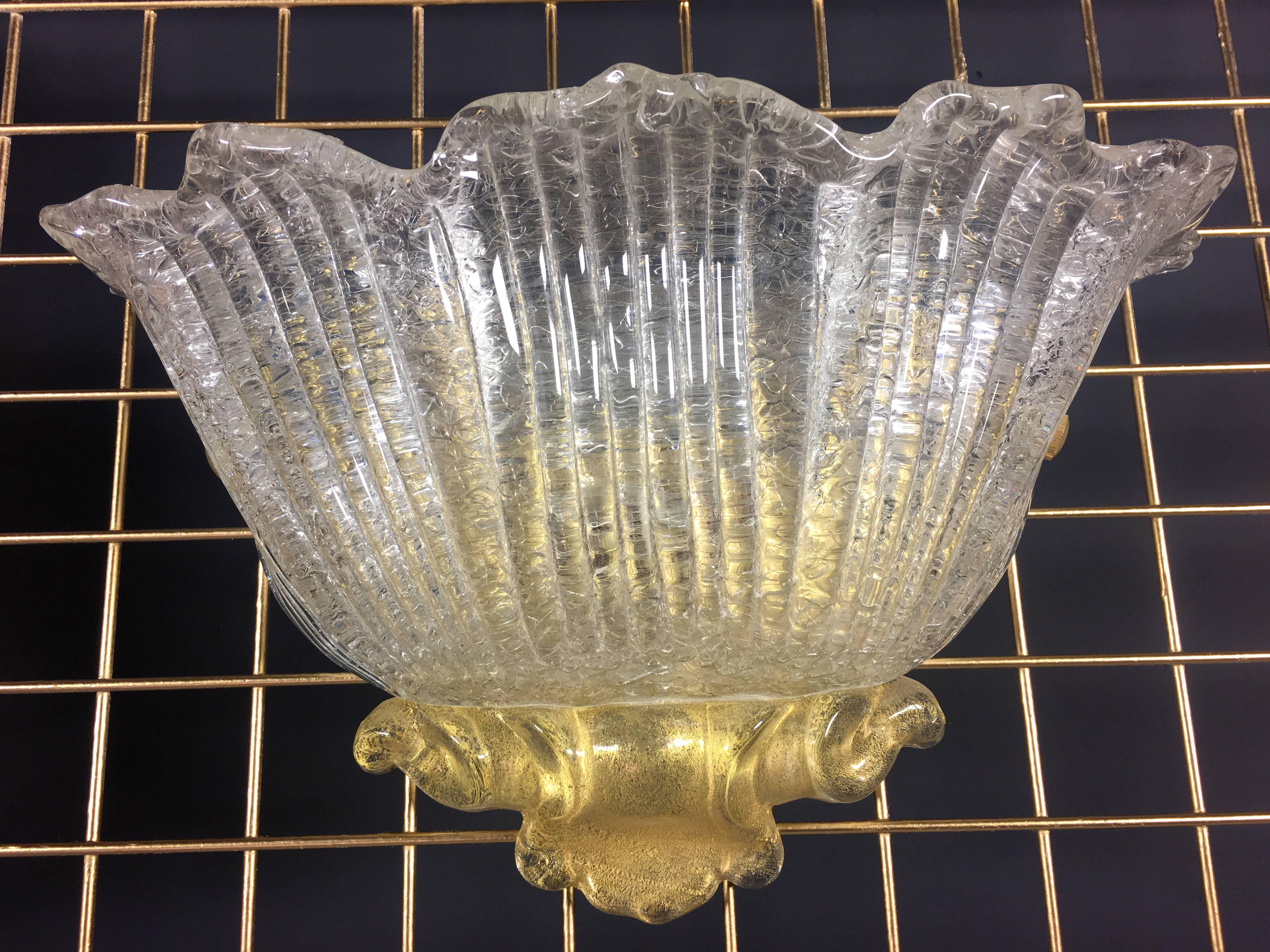 Coppia di lampade a incasso in oro stile Barovier & Toso, Murano, 1980 in vendita 4