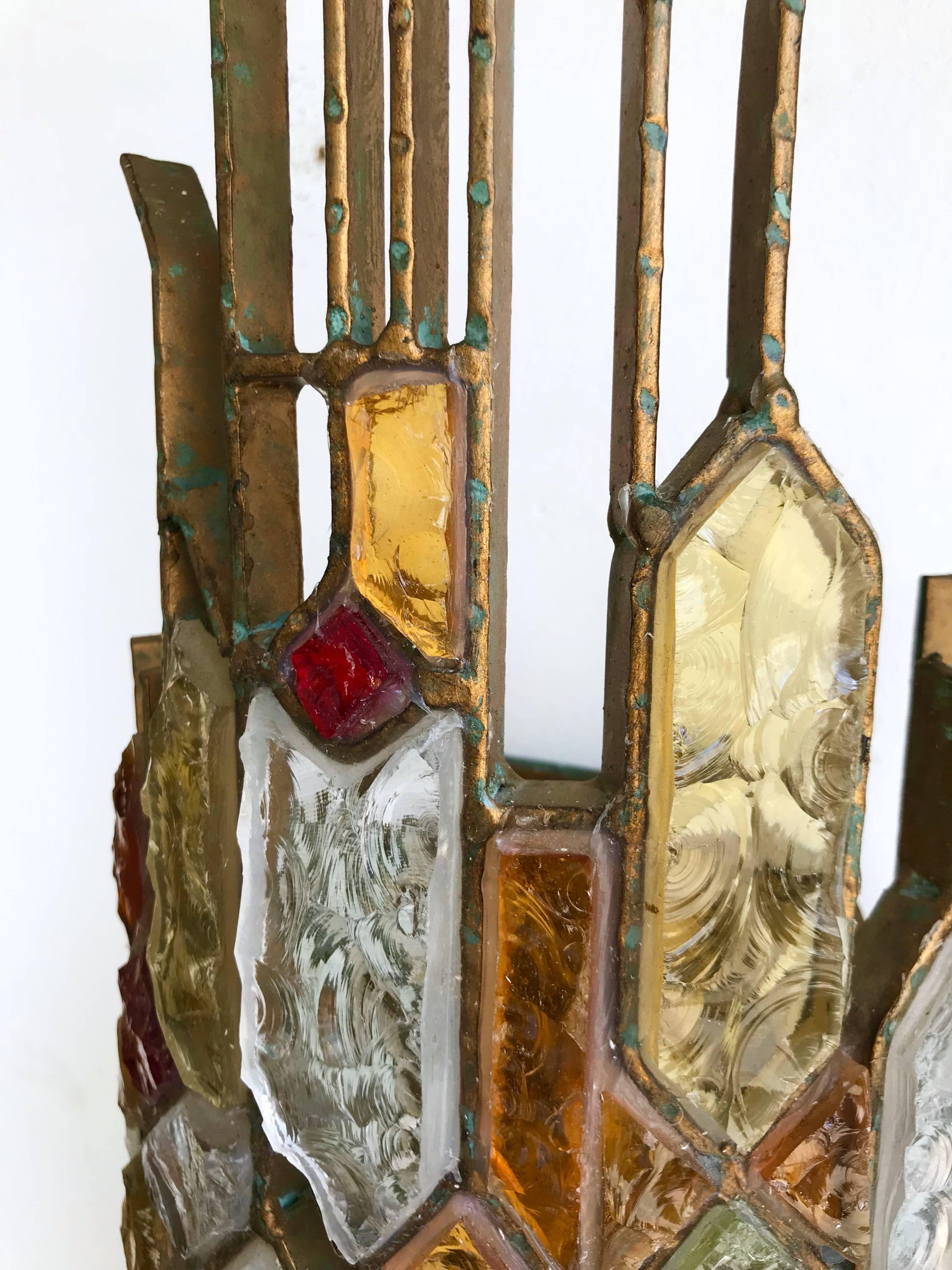 Pair of Sconces Hammered Glass by Longobard, Italy, 1970s In Excellent Condition In SAINT-OUEN, FR