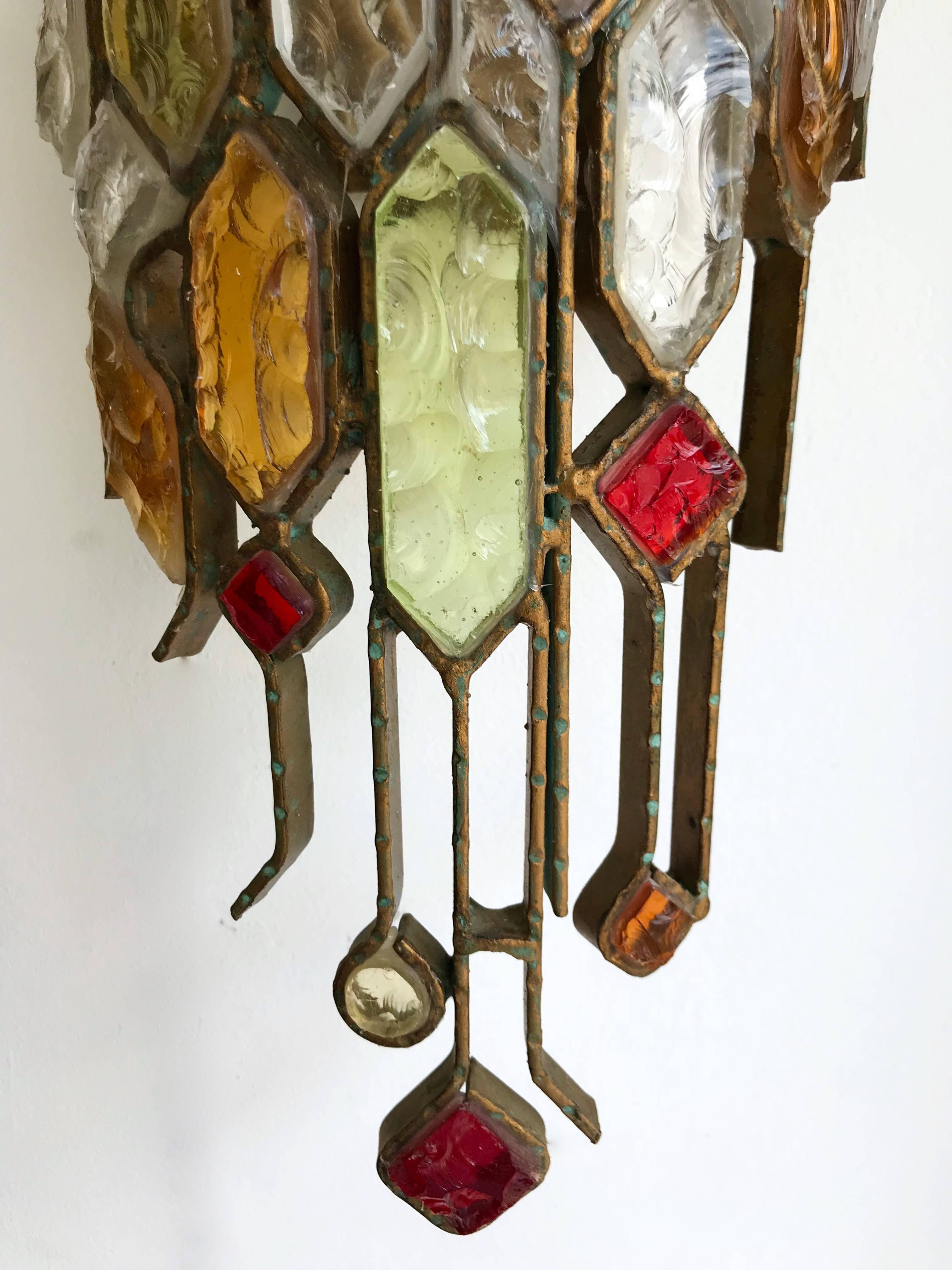 Late 20th Century Pair of Sconces Hammered Glass by Longobard, Italy, 1970s
