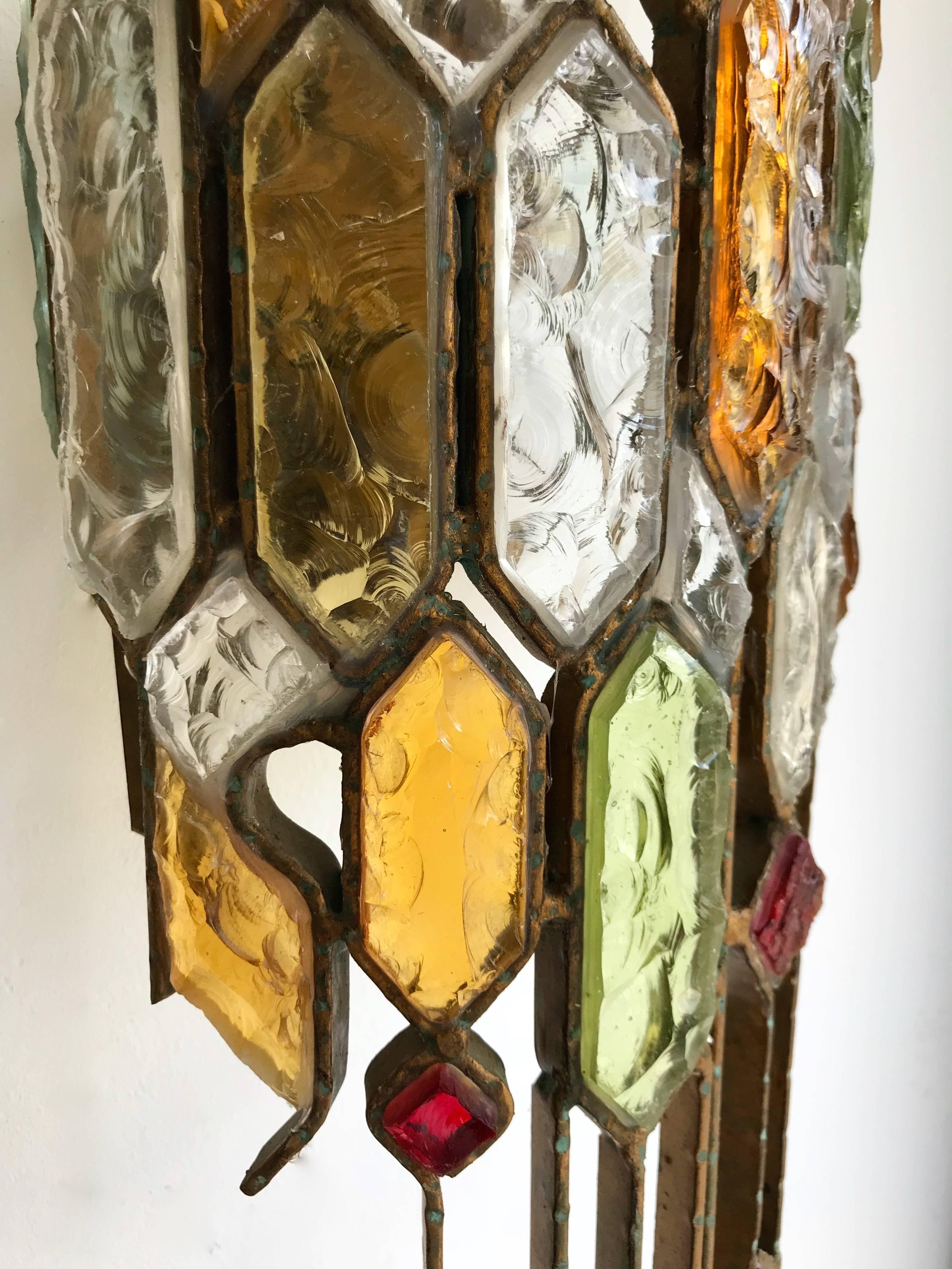Art Glass Pair of Sconces Hammered Glass by Longobard, Italy, 1970s