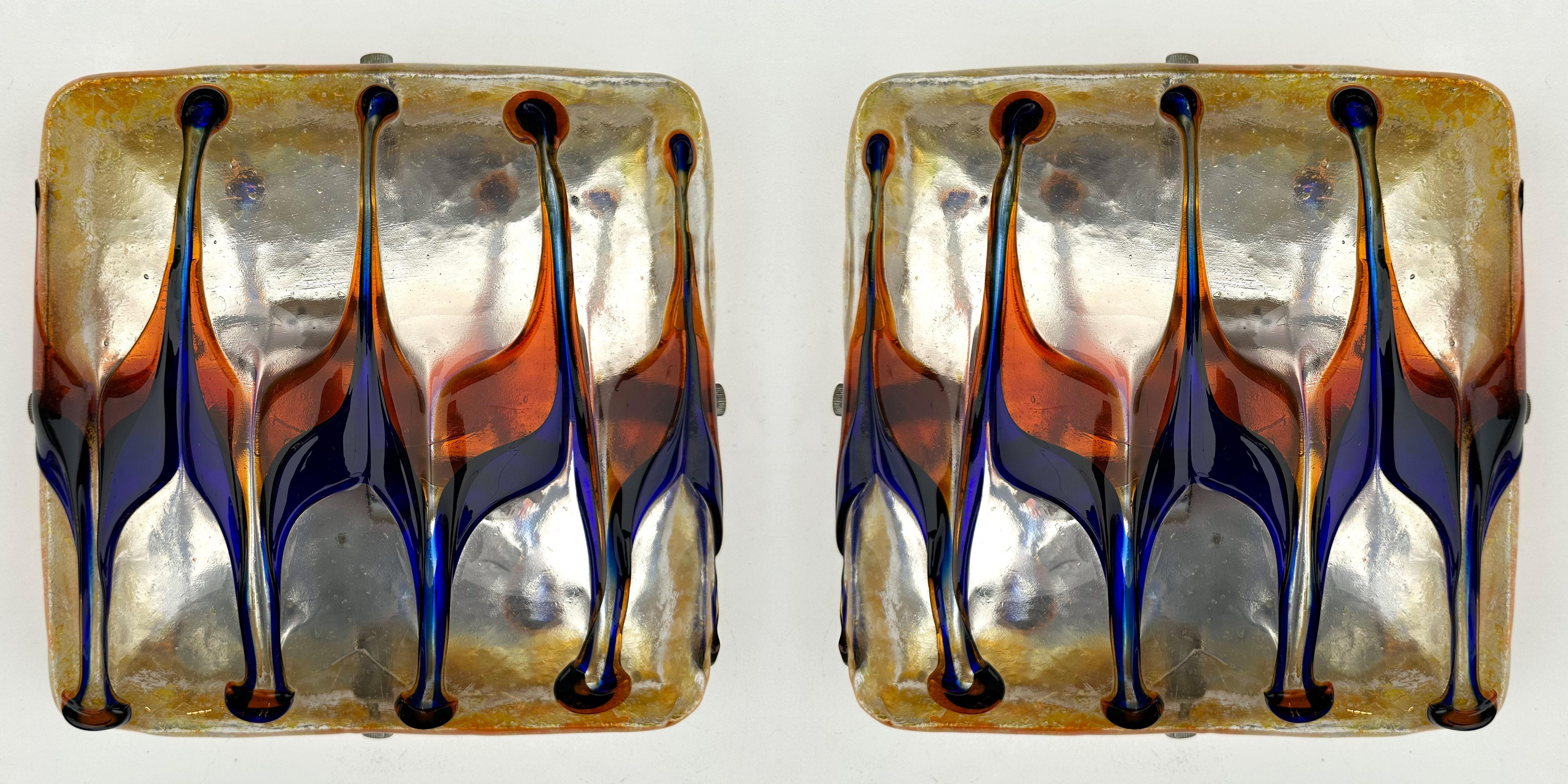 Pair of Sconces Harlequin Murano Glass. Italy, 1970s For Sale 8
