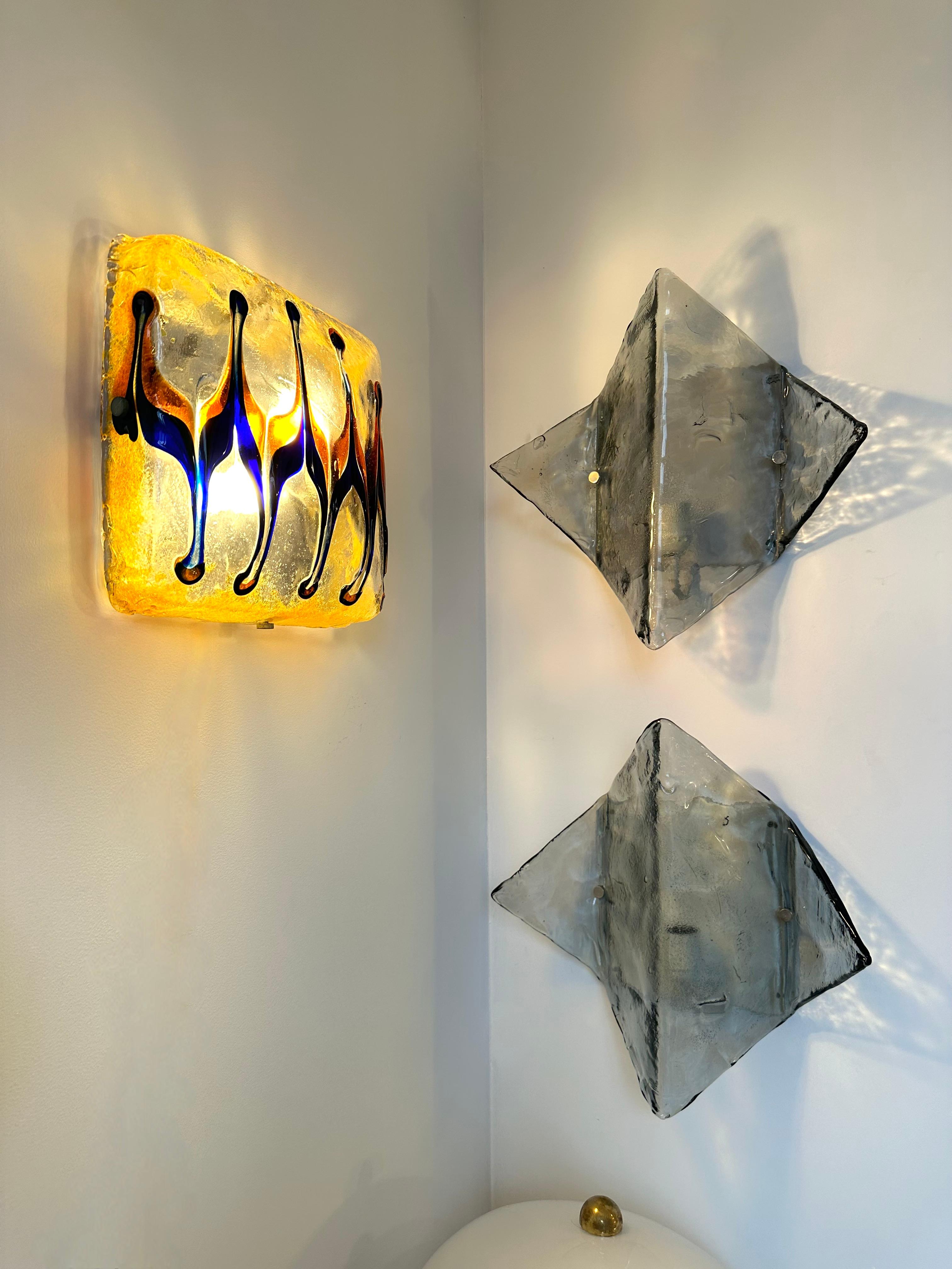 Italian Pair of Sconces Harlequin Murano Glass. Italy, 1970s For Sale