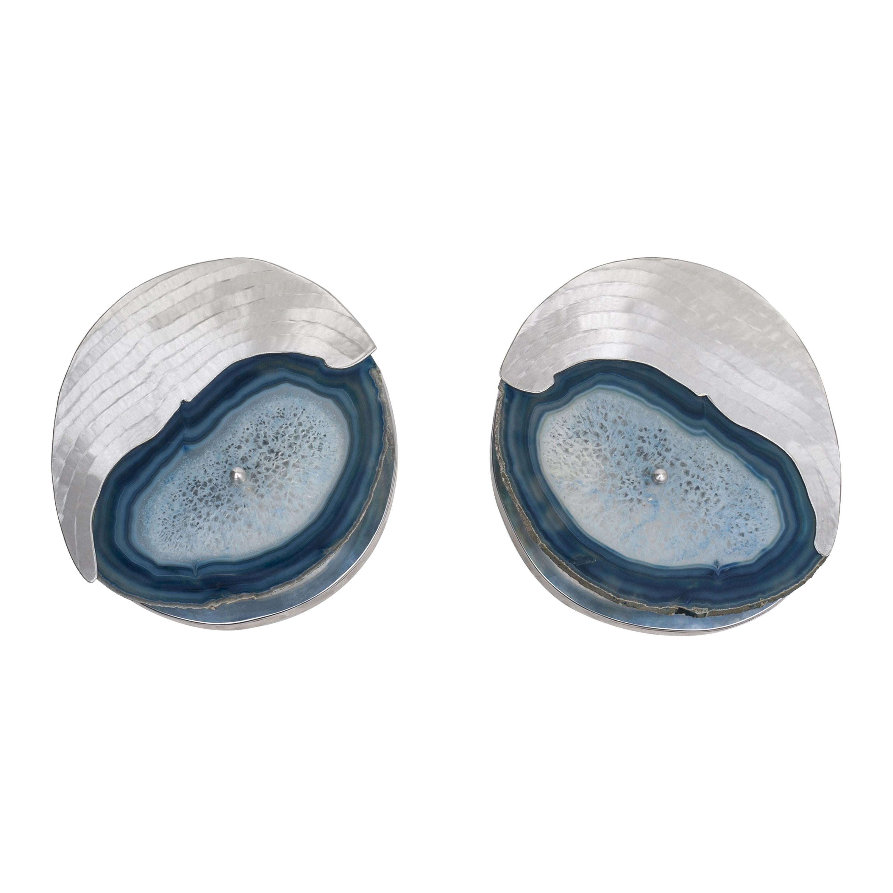 Paar Wandleuchter aus Aluminium und blauen Achaten von Stan Usel im Angebot