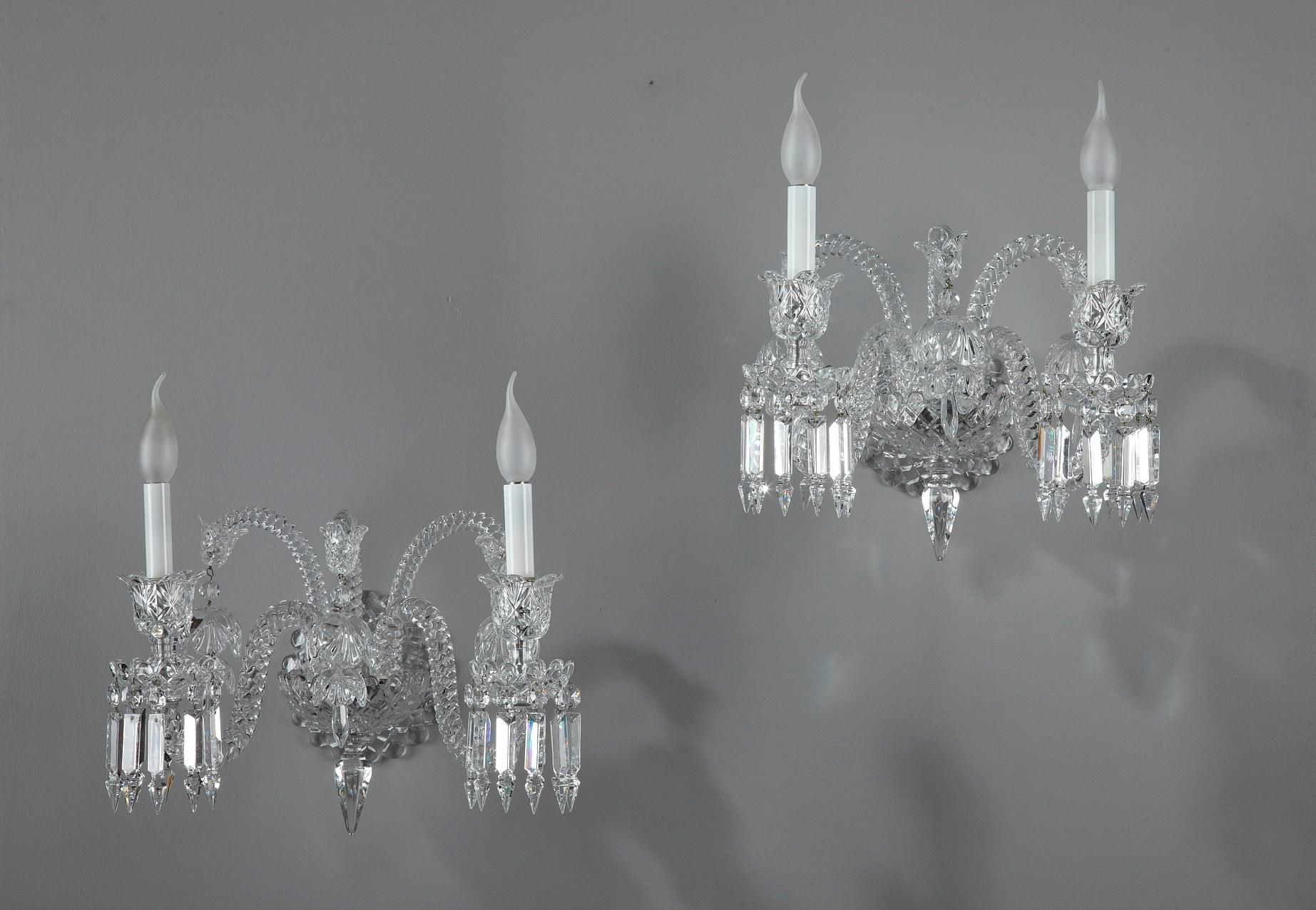 French Pair of Sconces in Baccarat Crystal
