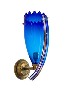 Coppia di lampade in vetro soffiato di Murano di colore blu, anni '60, Italia