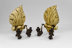Pair of Sconces in Carved, Painted and Patinated Wood, Hollywood Regency, 1950s