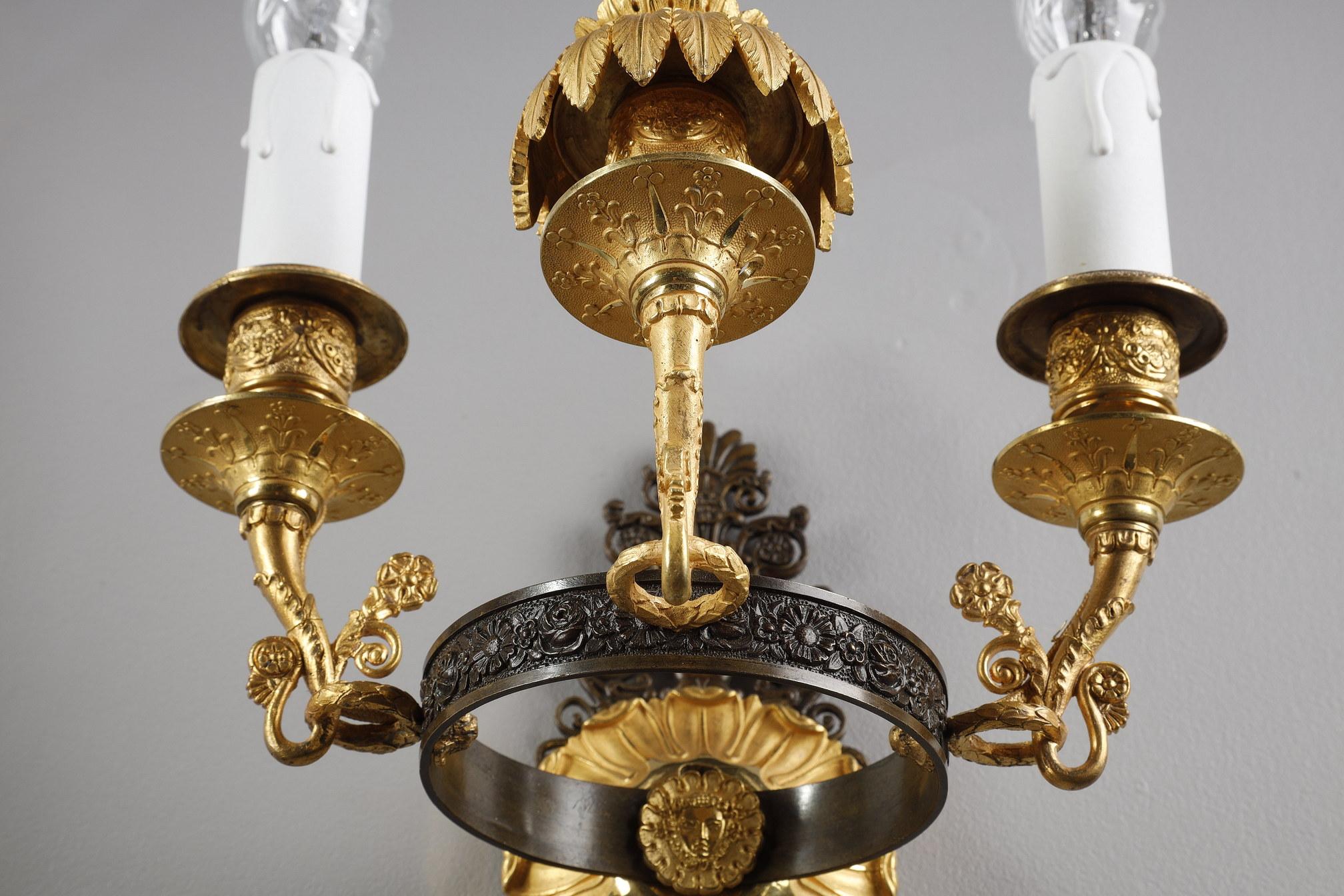 Pair of Sconces in Chiseled and Gilt Bronze, Charles X Period For Sale 6