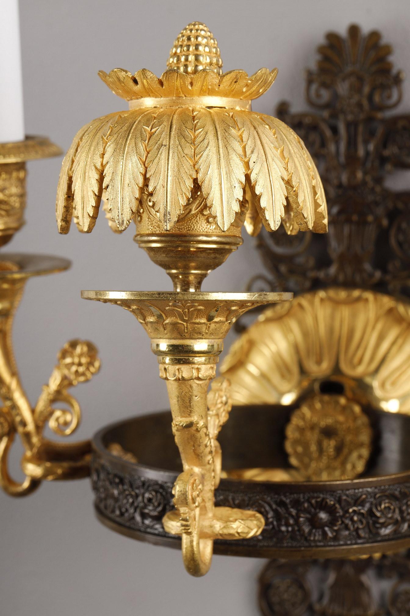 Pair of Sconces in Chiseled and Gilt Bronze, Charles X Period For Sale 10