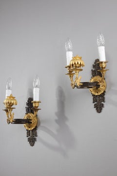 Pair of Sconces in Chiseled and Gilt Bronze, Charles X Period
