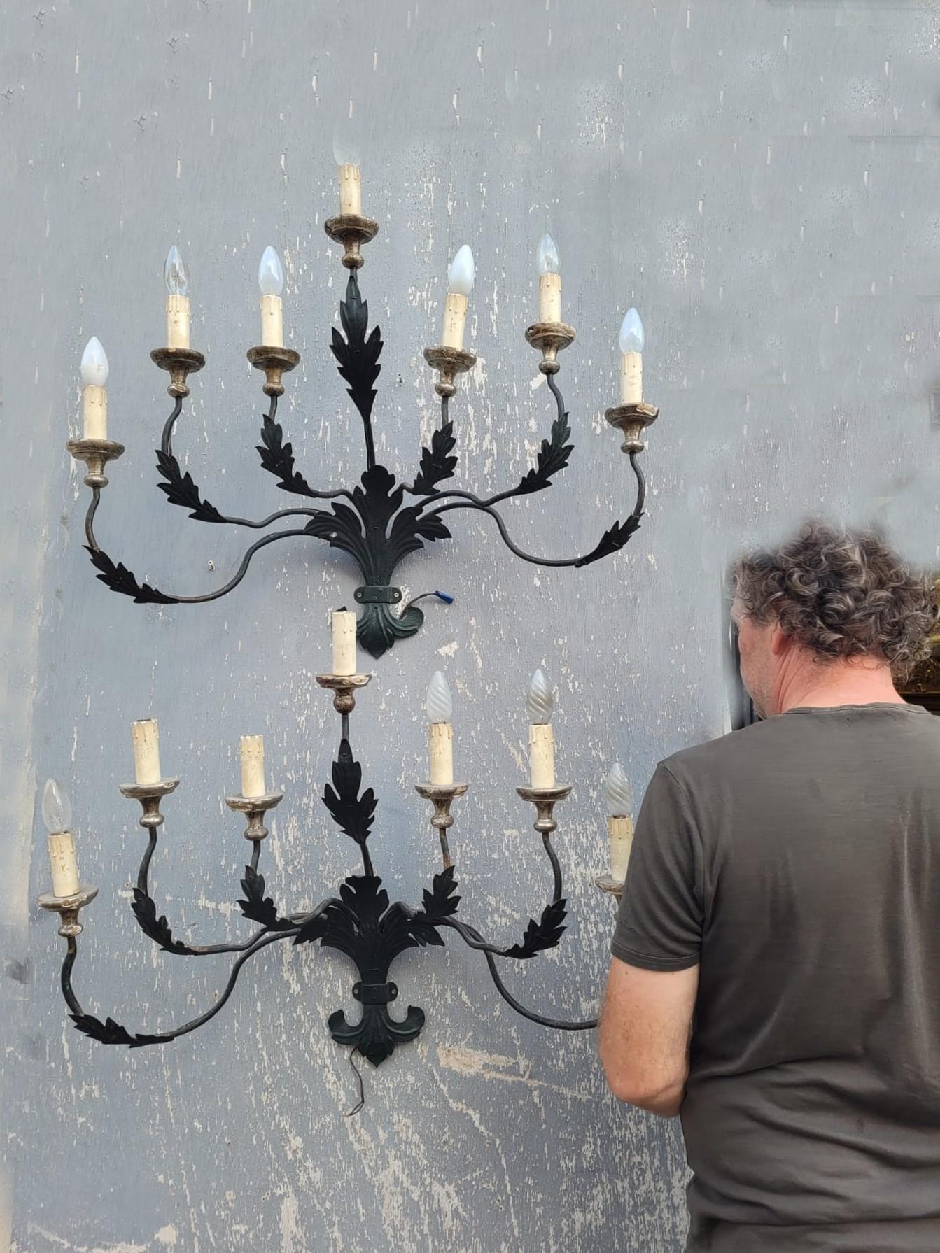 Italian Pair of Sconces in Cut Iron, Late 19th Century For Sale