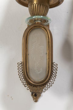 Pair of Sconces in Etched Glass, Cut Crystal and Brass, Attributed to Venini