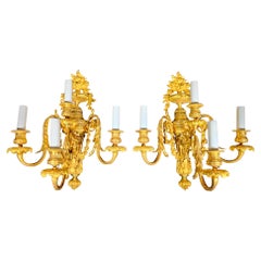 Pair of Sconces in Gilded Bronze Italian Empire Period Eighteenth Century