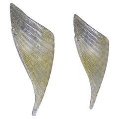 Pair of Sconces in Golden Murano Glass Modeled As Wings